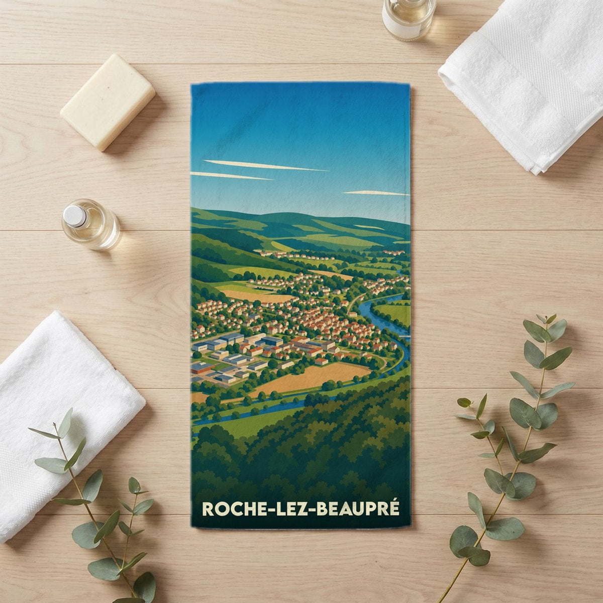 Serviette de bain 30 cm x 60 cm souvenir de Roche-lez-Beaupré