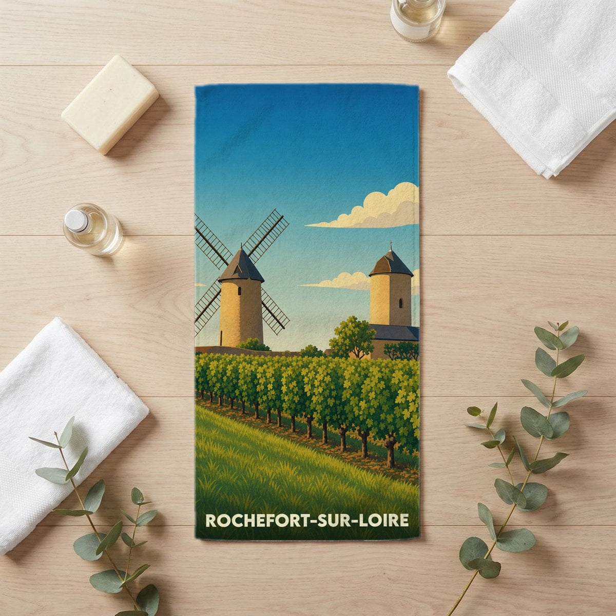 Serviette de bain 30 cm x 60 cm souvenir de Rochefort-sur-Loire