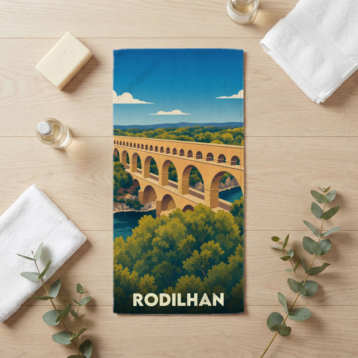 Serviette de bain 30 cm x 60 cm souvenir de Rodilhan