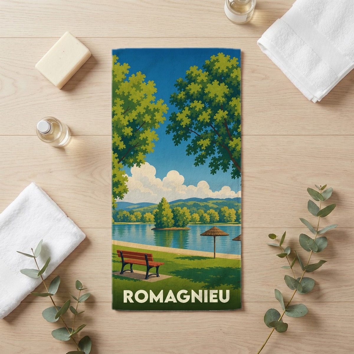 Serviette de bain 30 cm x 60 cm souvenir de Romagnieu