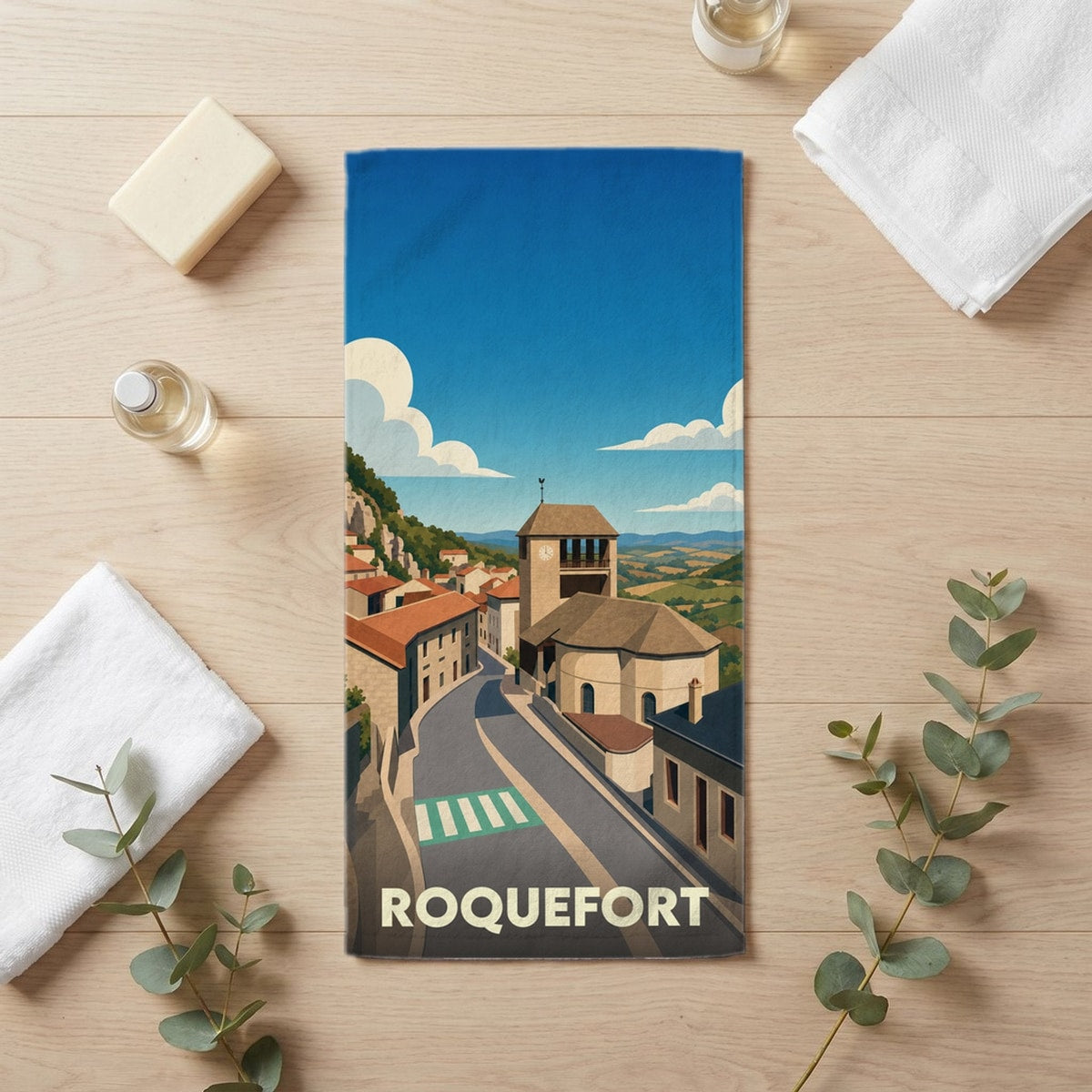 Serviette de bain 30 cm x 60 cm souvenir de Roquefort
