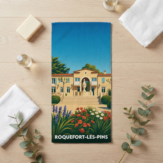Serviette de bain 30 cm x 60 cm souvenir de Roquefort-les-Pins
