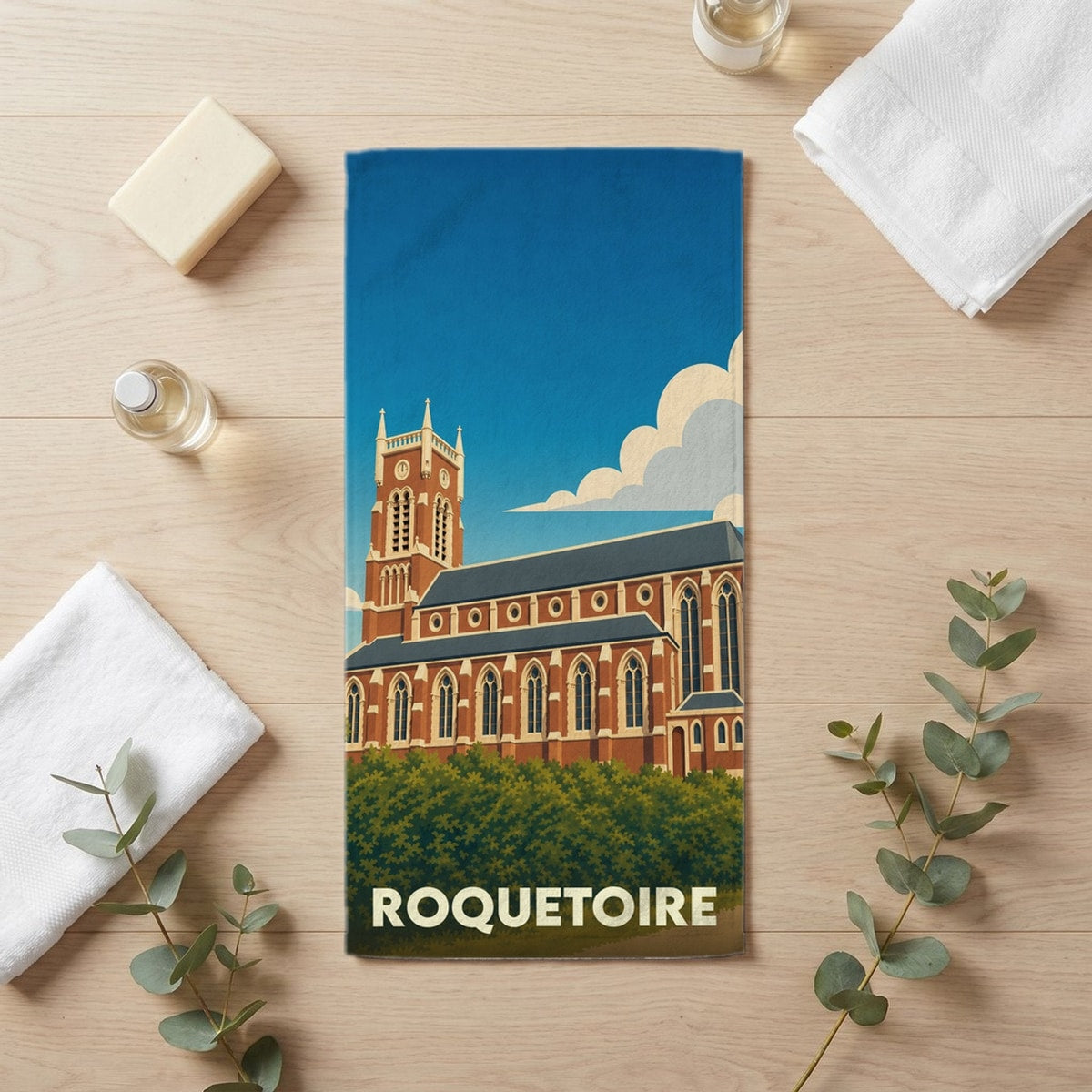 Serviette de bain 30 cm x 60 cm souvenir de Roquetoire