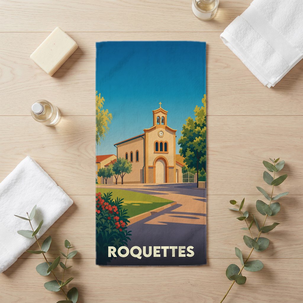 Serviette de bain 30 cm x 60 cm souvenir de Roquettes