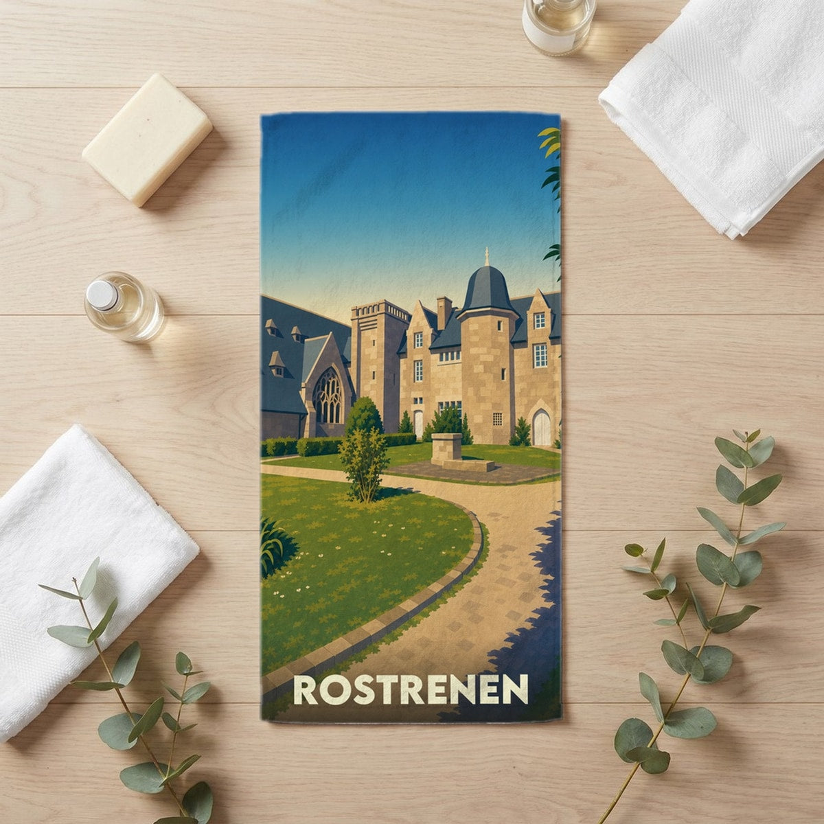Serviette de bain 30 cm x 60 cm souvenir de Rostrenen
