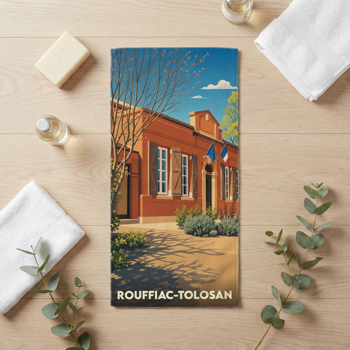 Serviette de bain 30 cm x 60 cm souvenir de Rouffiac-Tolosan