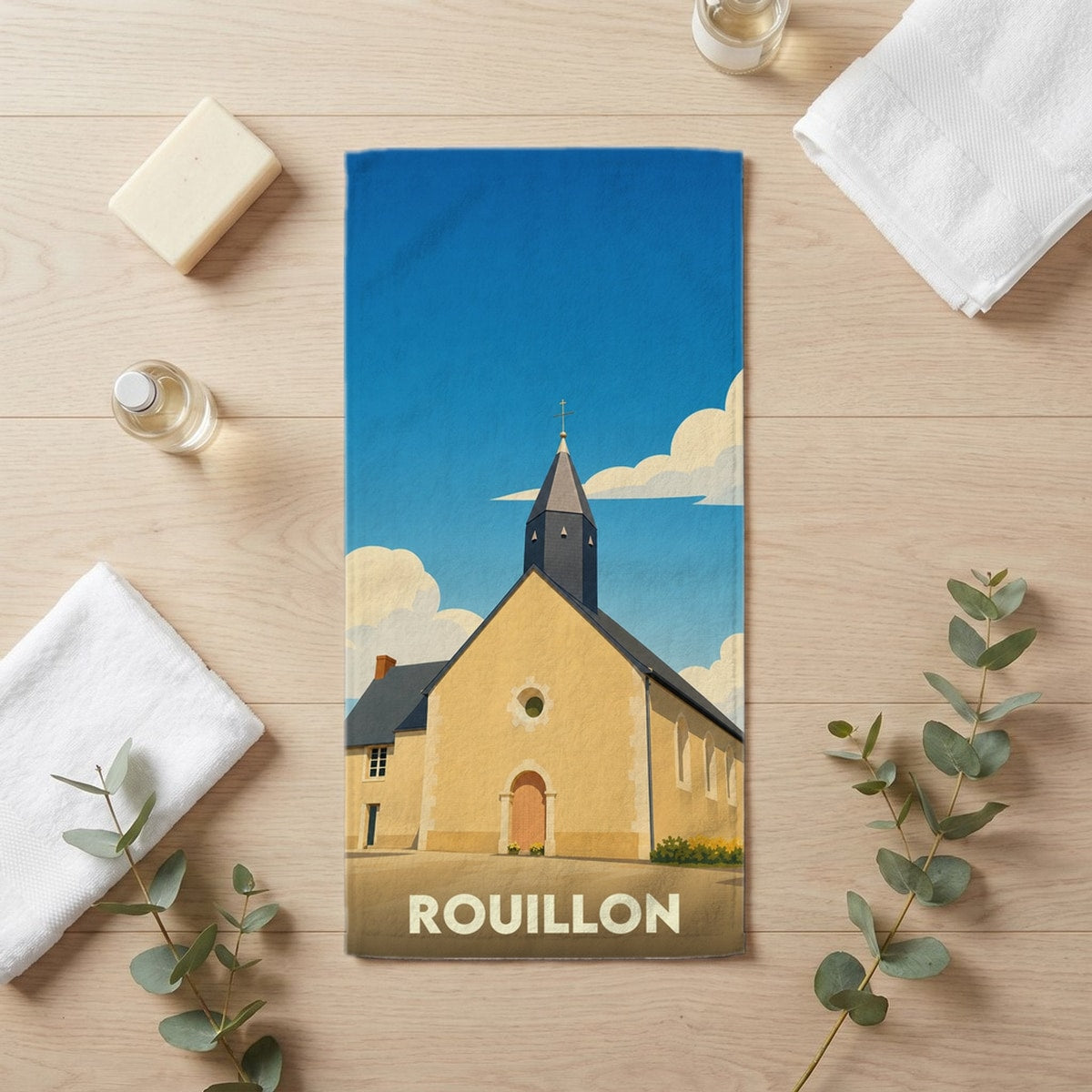 Serviette de bain 30 cm x 60 cm souvenir de Rouillon