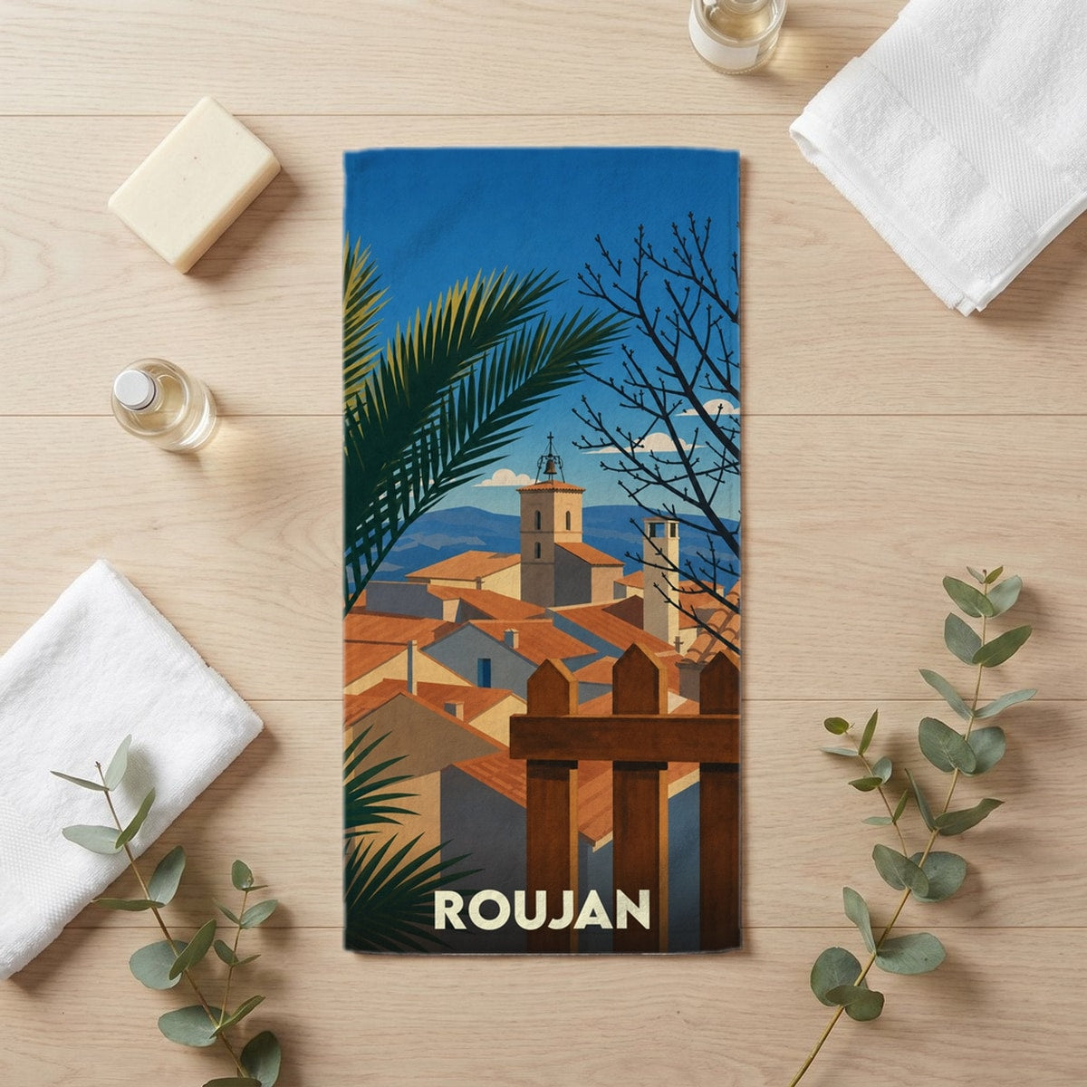 Serviette de bain 30 cm x 60 cm souvenir de Roujan