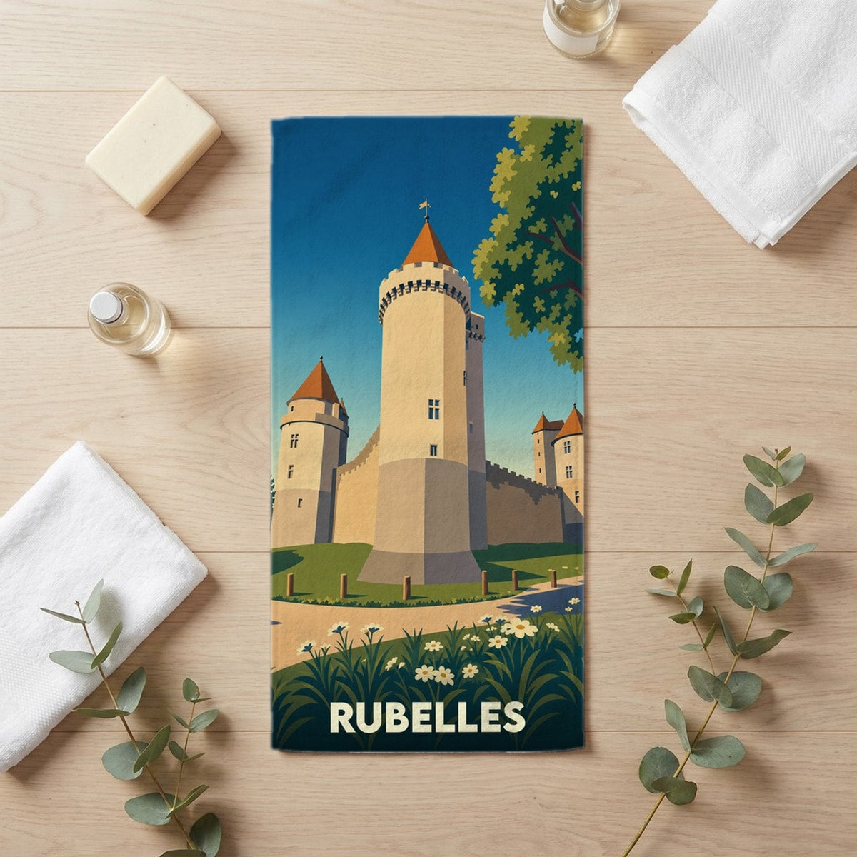 Serviette de bain 30 cm x 60 cm souvenir de Rubelles