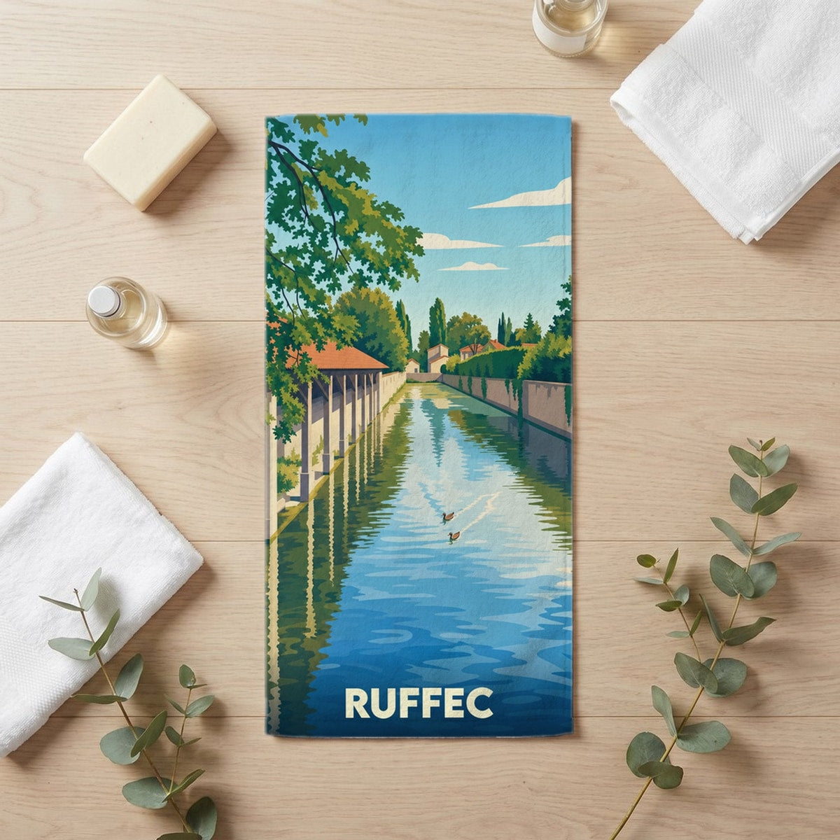 Serviette de bain 30 cm x 60 cm souvenir de Ruffec