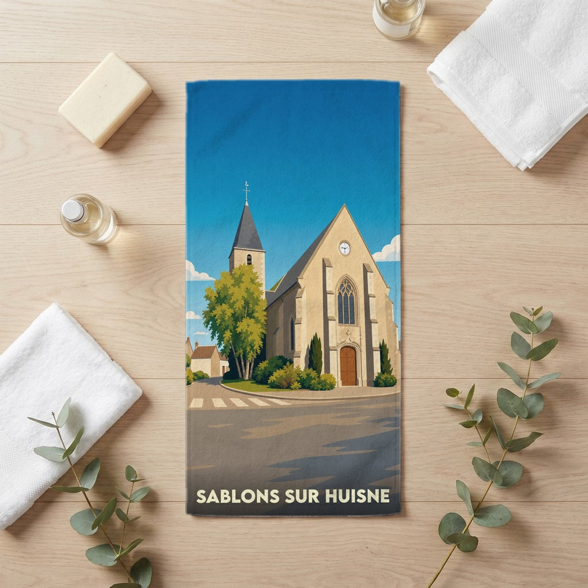 Serviette de bain 30 cm x 60 cm souvenir de Sablons sur Huisne