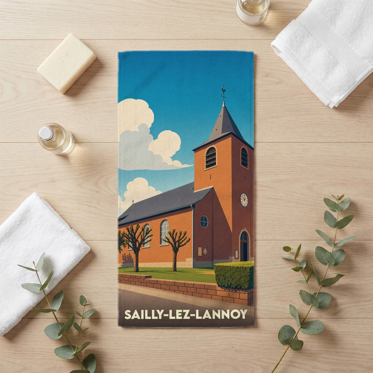 Serviette de bain 30 cm x 60 cm souvenir de Sailly-lez-Lannoy