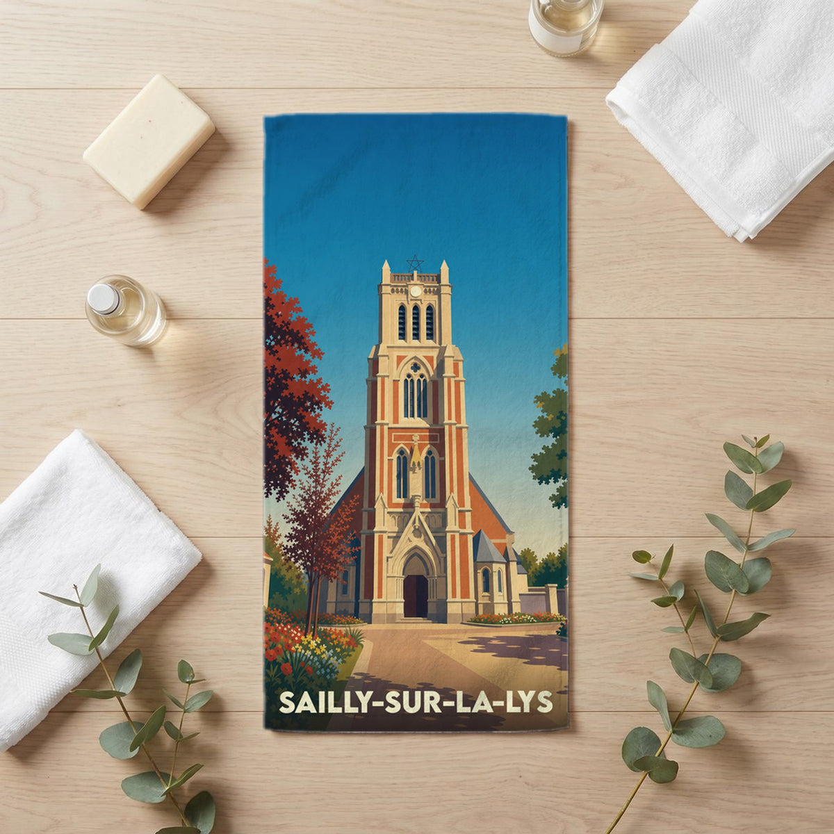 Serviette de bain 30 cm x 60 cm souvenir de Sailly-sur-la-Lys