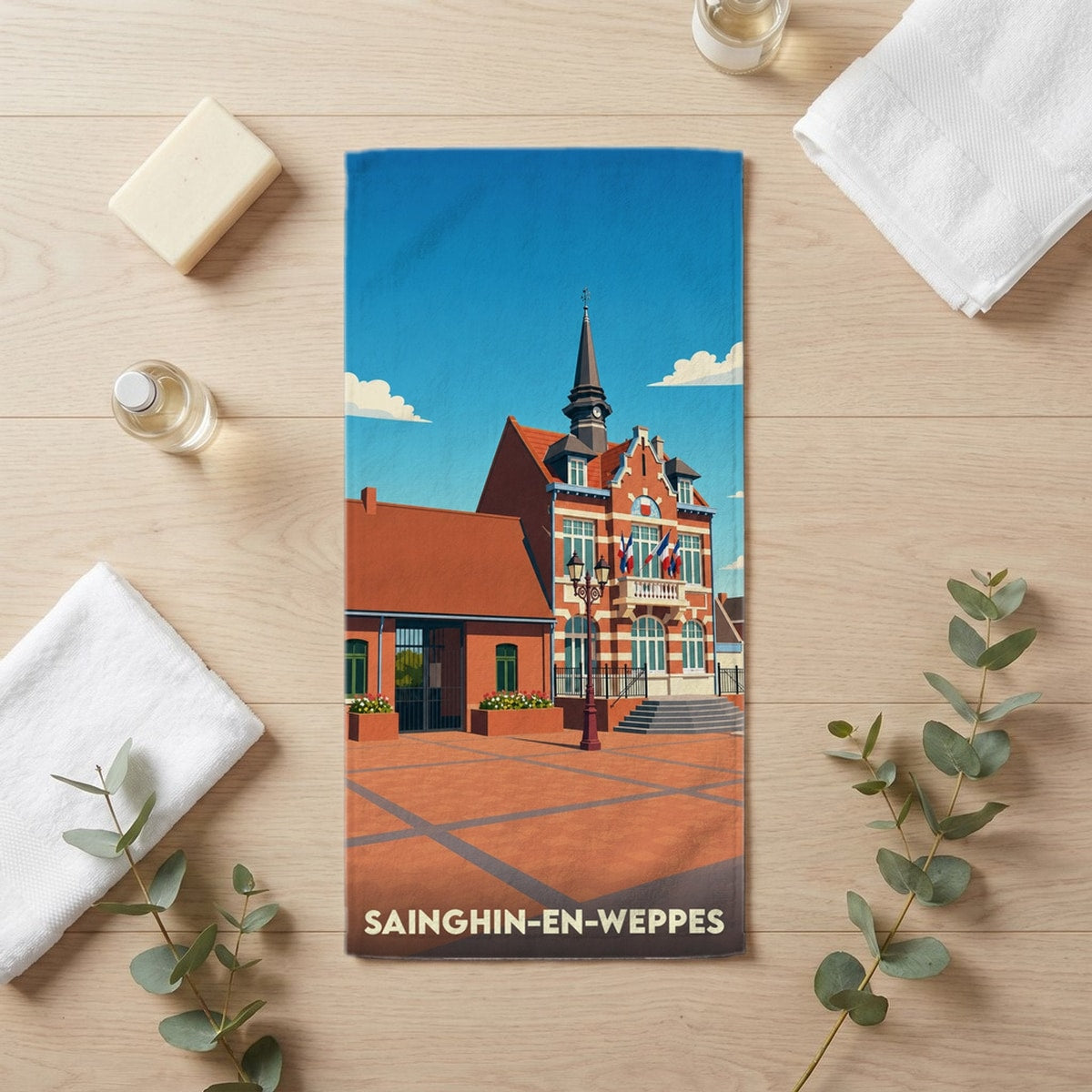 Serviette de bain 30 cm x 60 cm souvenir de Sainghin-en-Weppes