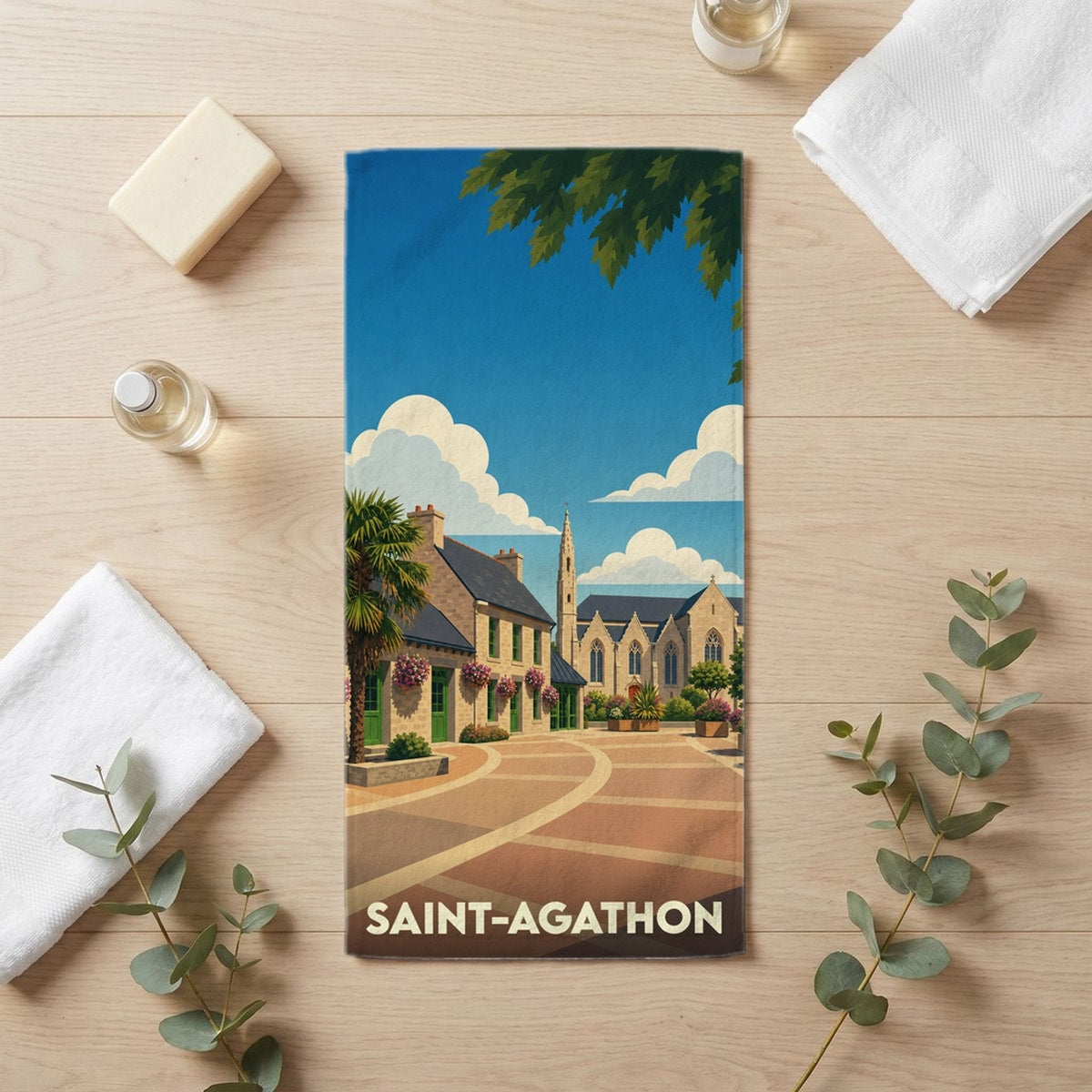 Serviette de bain 30 cm x 60 cm souvenir de Saint-Agathon