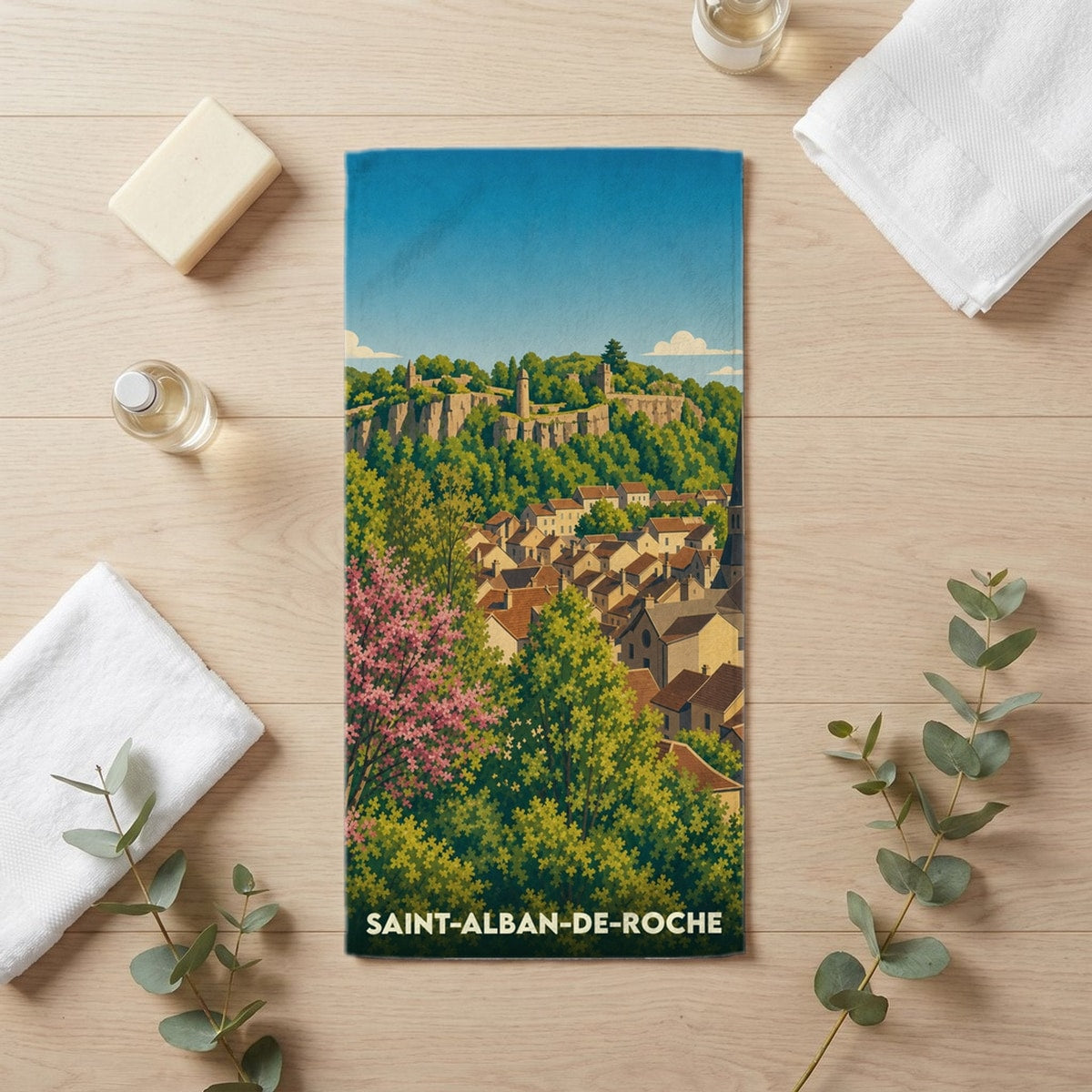 Serviette de bain 30 cm x 60 cm souvenir de Saint-Alban-de-Roche