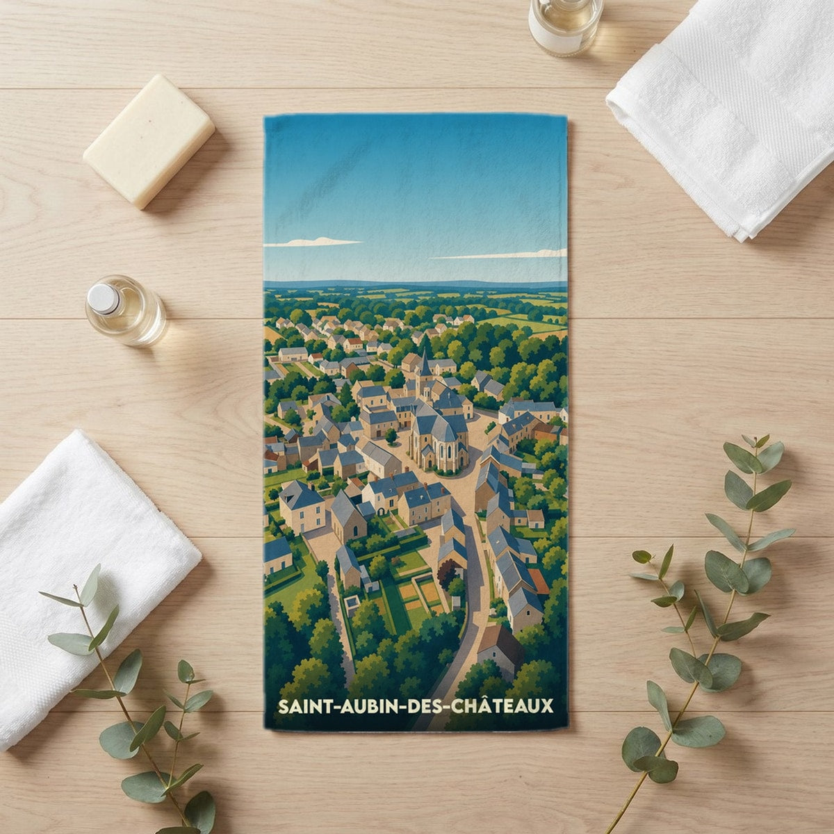 Serviette de bain 30 cm x 60 cm souvenir de Saint-Aubin-des-Châteaux