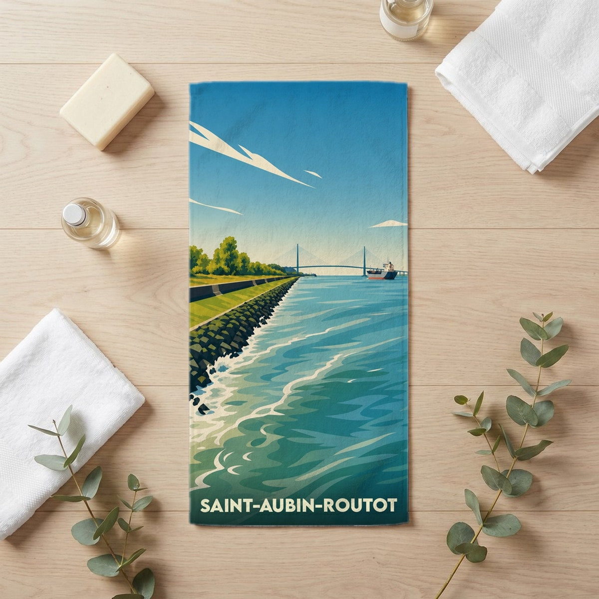 Serviette de bain 30 cm x 60 cm souvenir de Saint-Aubin-Routot