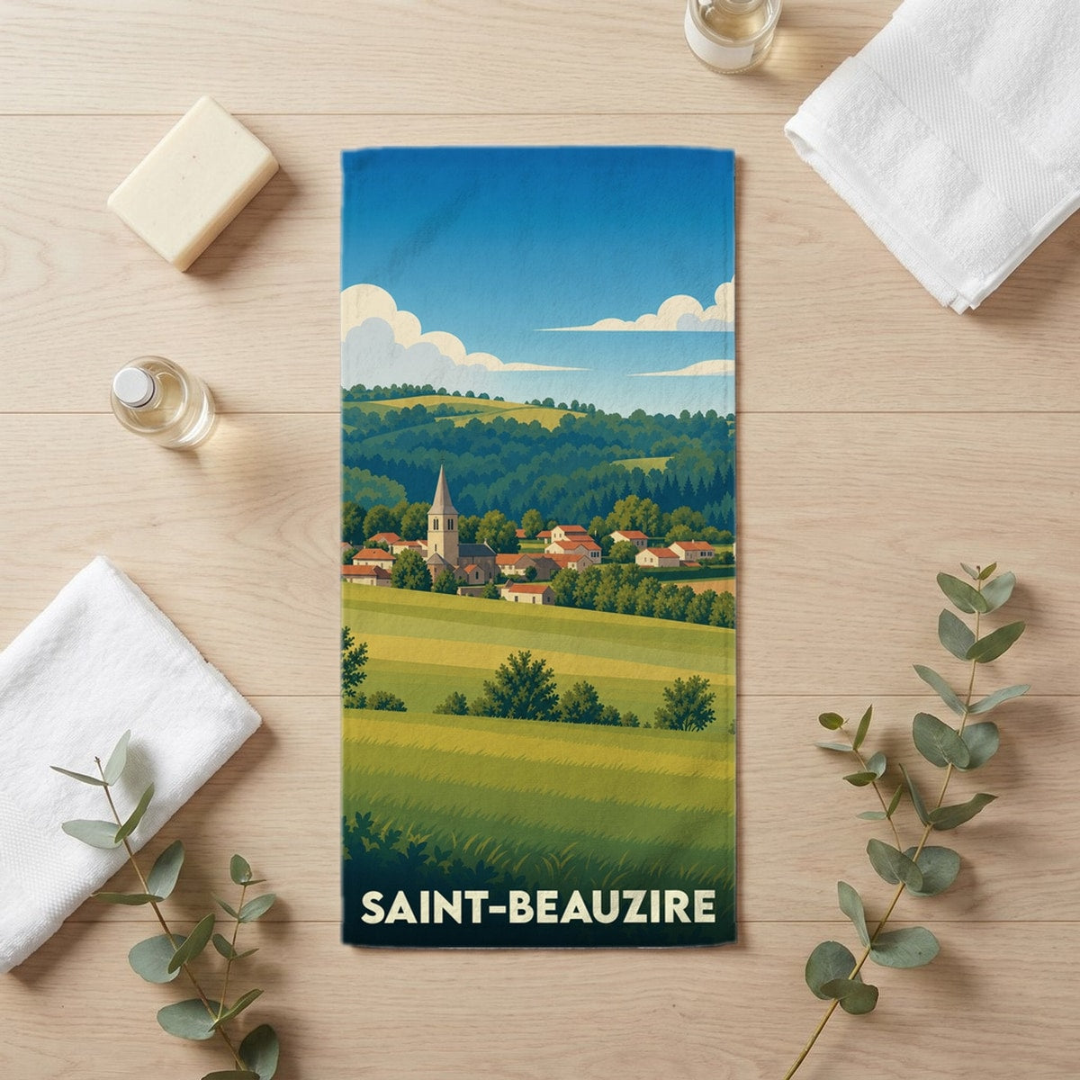 Serviette de bain 30 cm x 60 cm souvenir de Saint-Beauzire