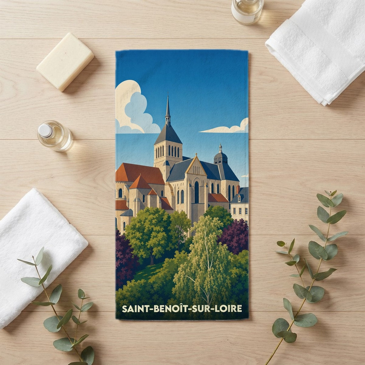 Serviette de bain 30 cm x 60 cm souvenir de Saint-Benoît-sur-Loire