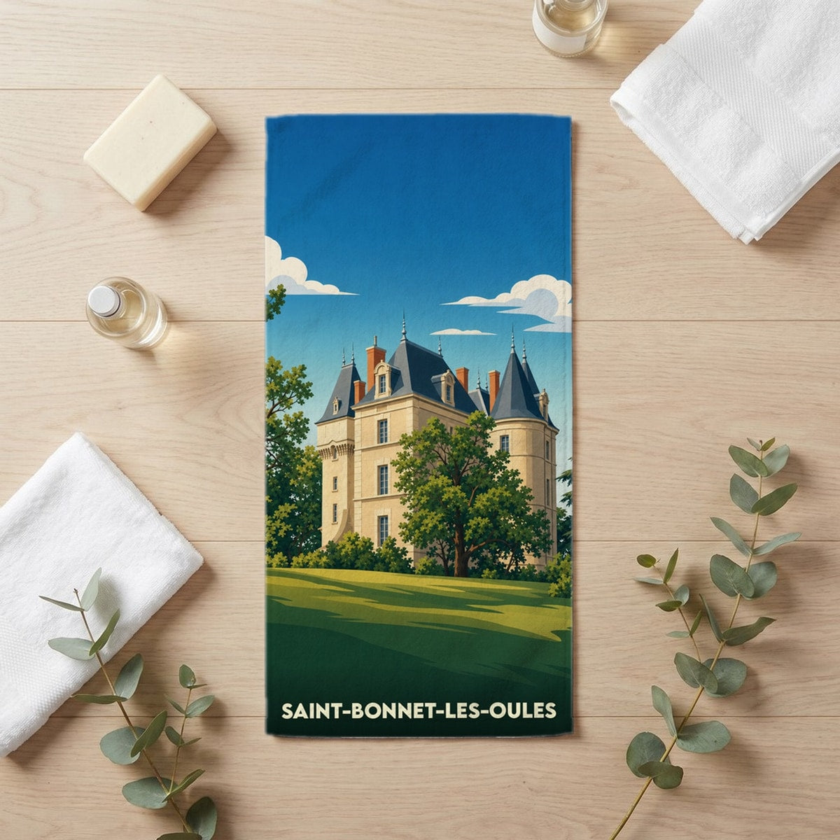 Serviette de bain 30 cm x 60 cm souvenir de Saint-Bonnet-les-Oules