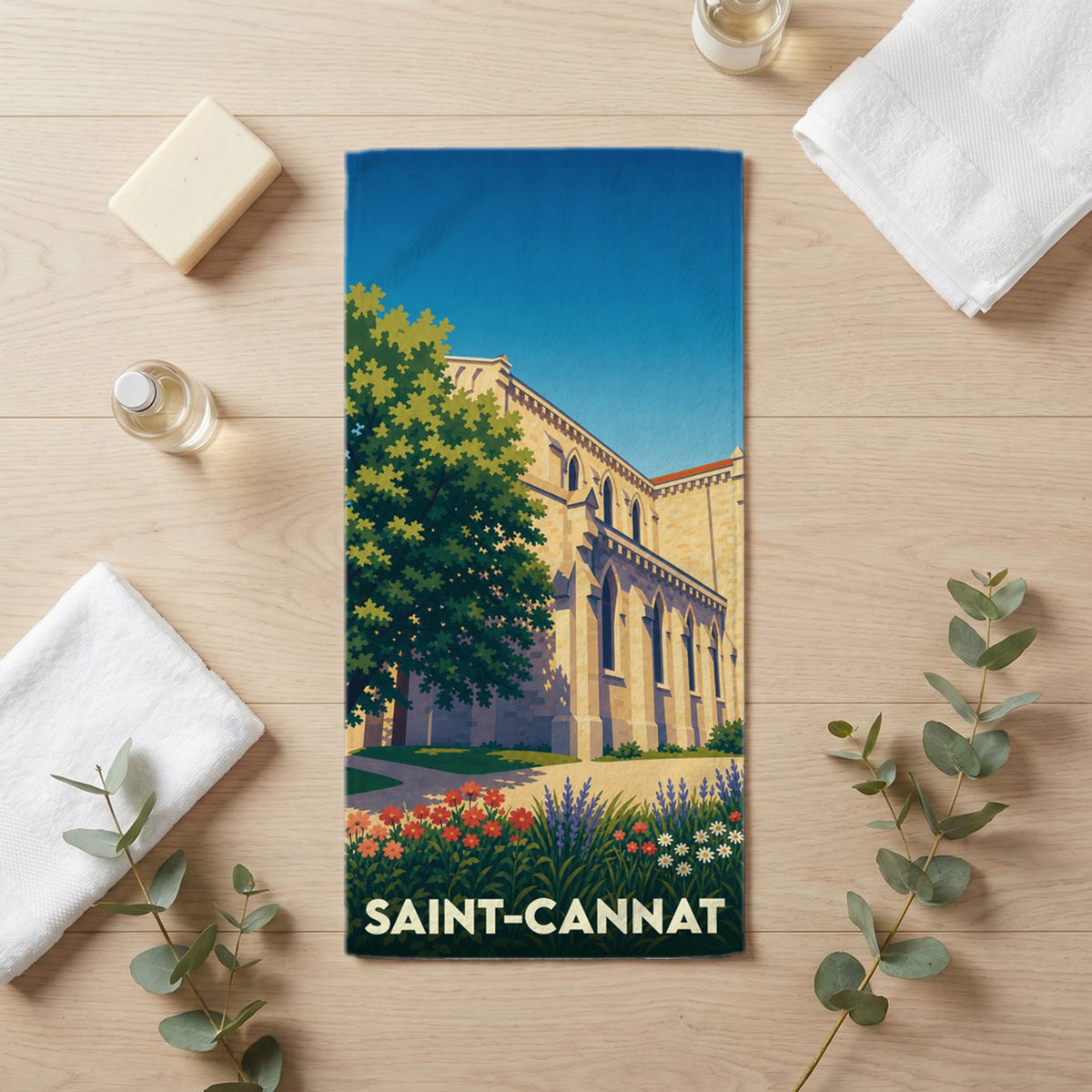 Serviette de bain 30 cm x 60 cm souvenir de Saint-Cannat