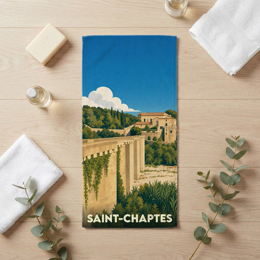 Serviette de bain 30 cm x 60 cm souvenir de Saint-Chaptes