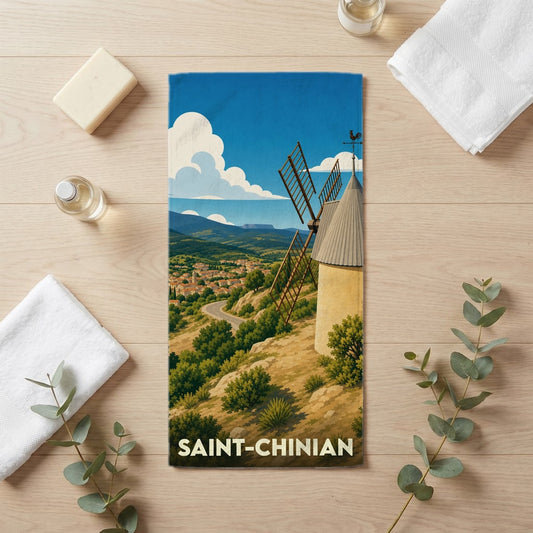 Serviette de bain 30 cm x 60 cm souvenir de Saint-Chinian