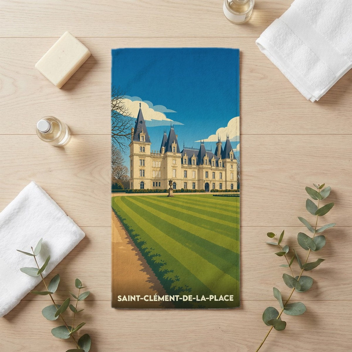 Serviette de bain 30 cm x 60 cm souvenir de Saint-Clément-de-la-Place