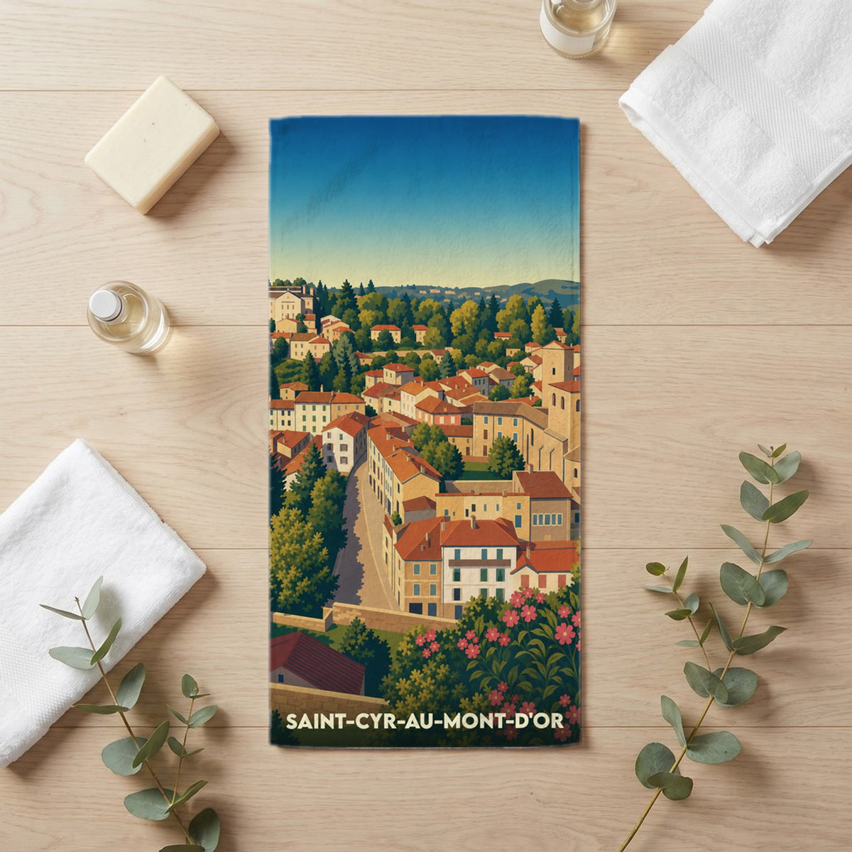 Serviette de bain 30 cm x 60 cm souvenir de Saint-Cyr-au-Mont-d'Or