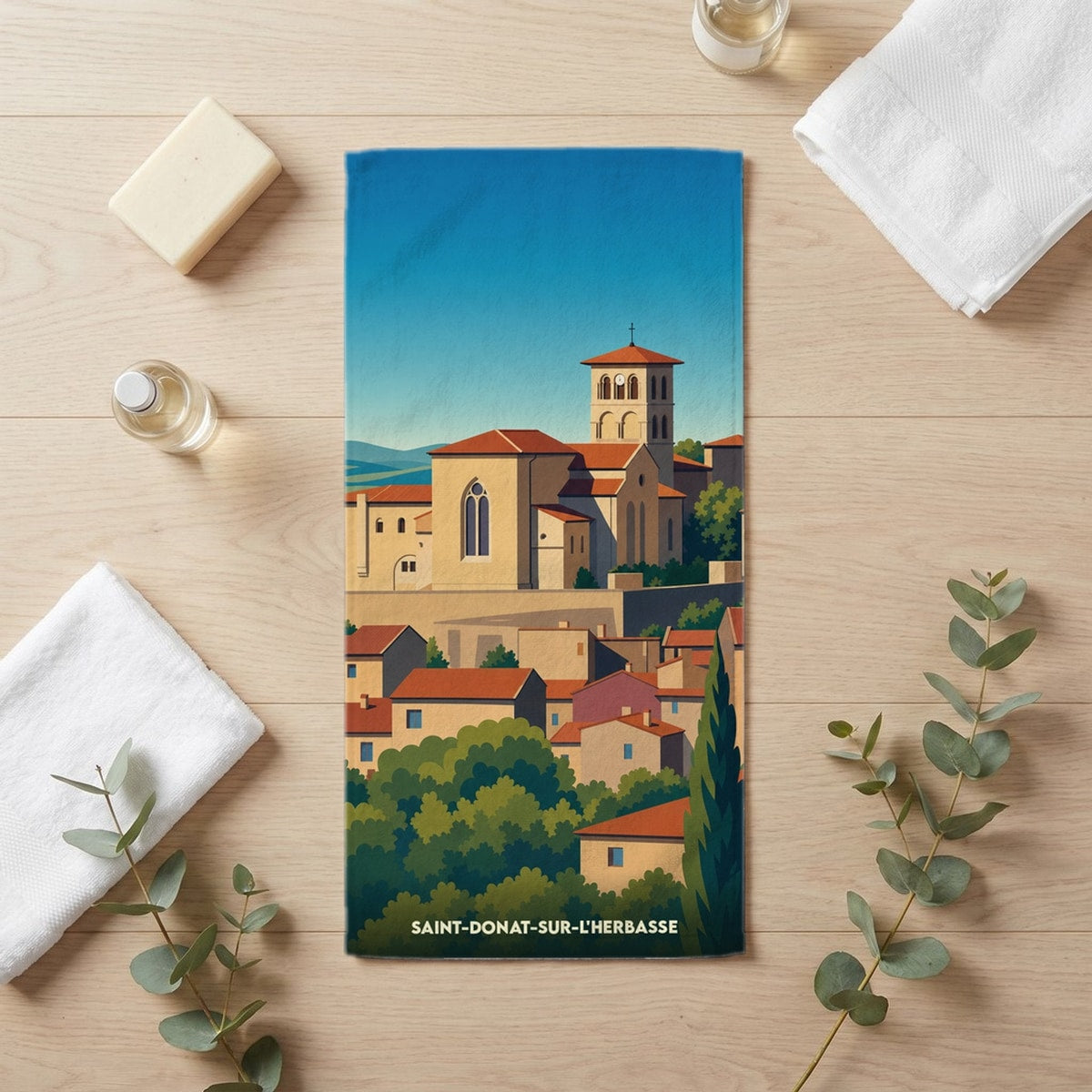 Serviette de bain 30 cm x 60 cm souvenir de Saint-Donat-sur-l'Herbasse