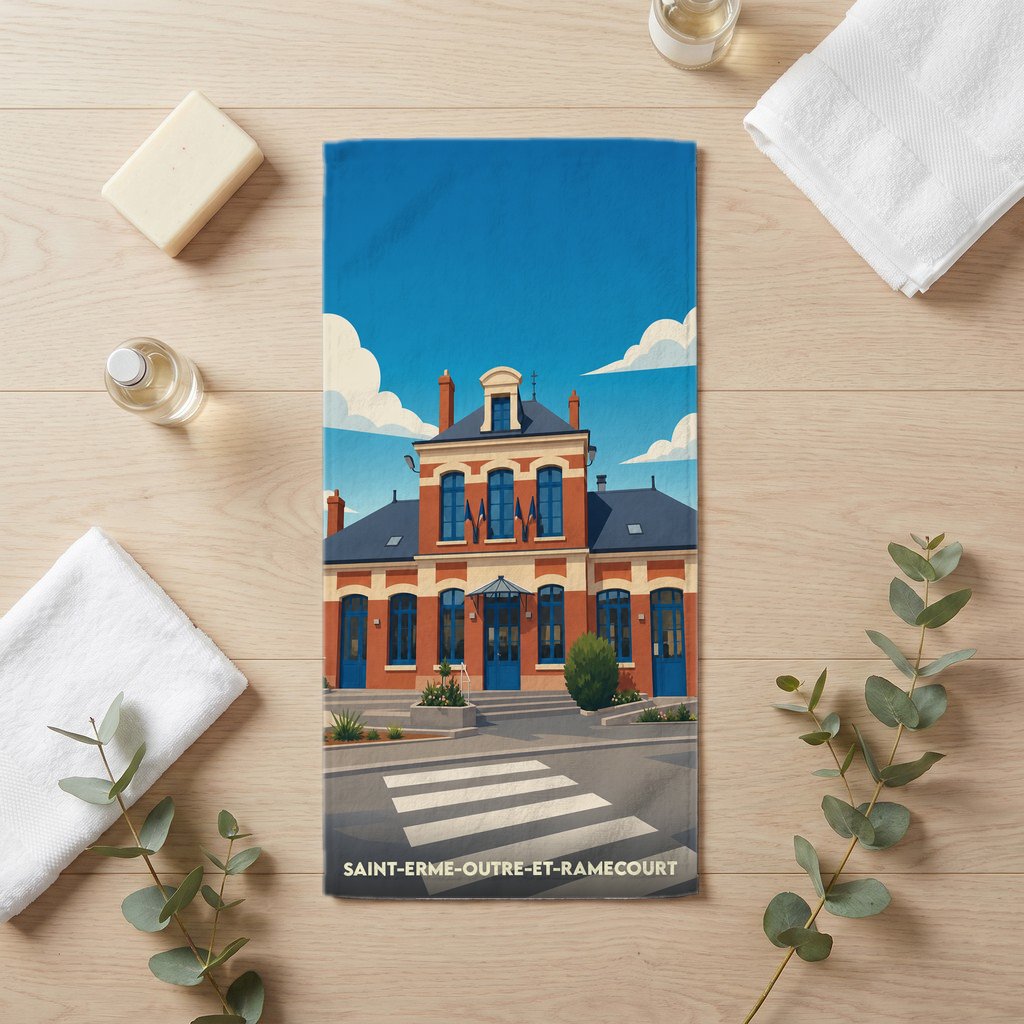 Serviette de bain 30 cm x 60 cm souvenir de Saint-Erme-Outre-et-Ramecourt