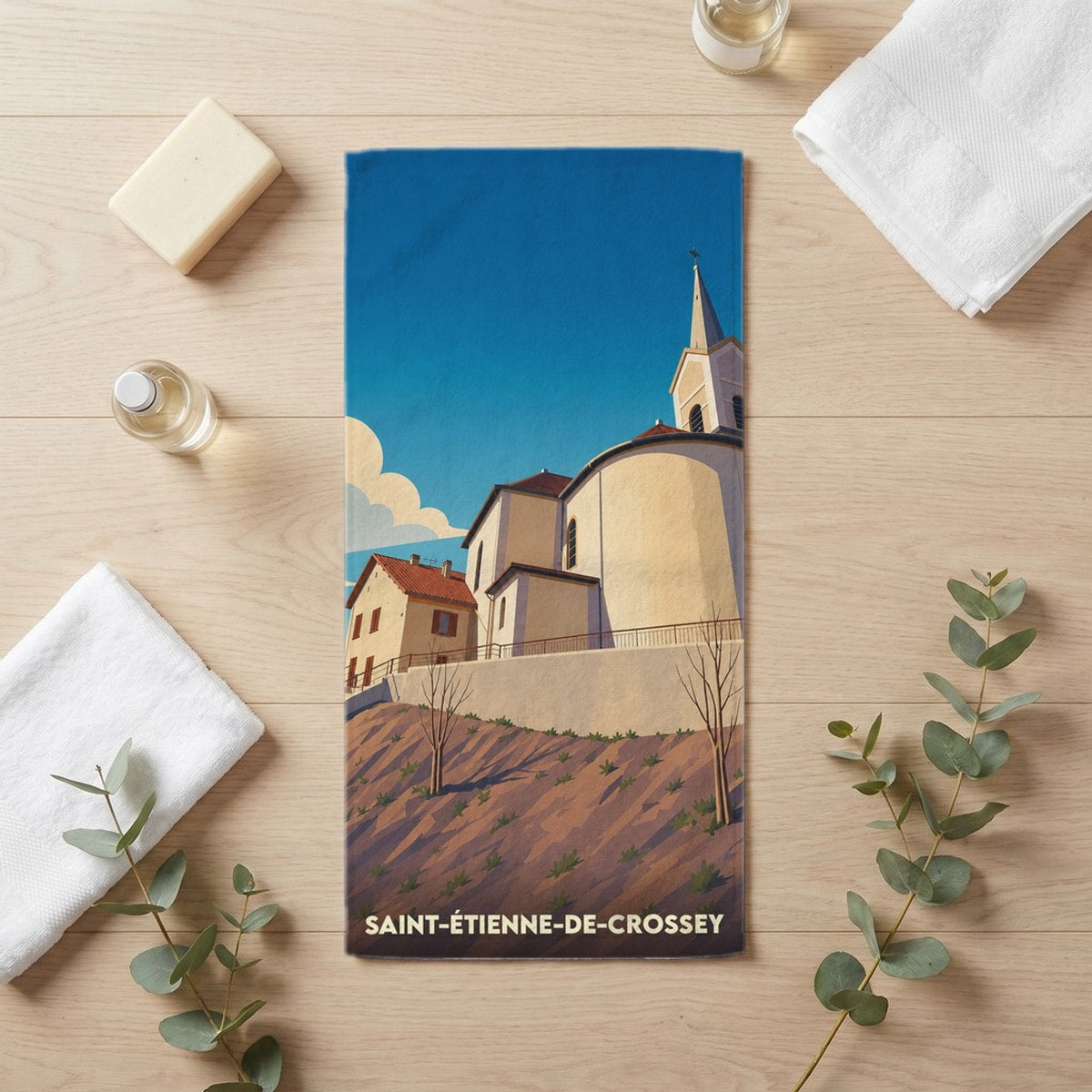 Serviette de bain 30 cm x 60 cm souvenir de Saint-Étienne-de-Crossey