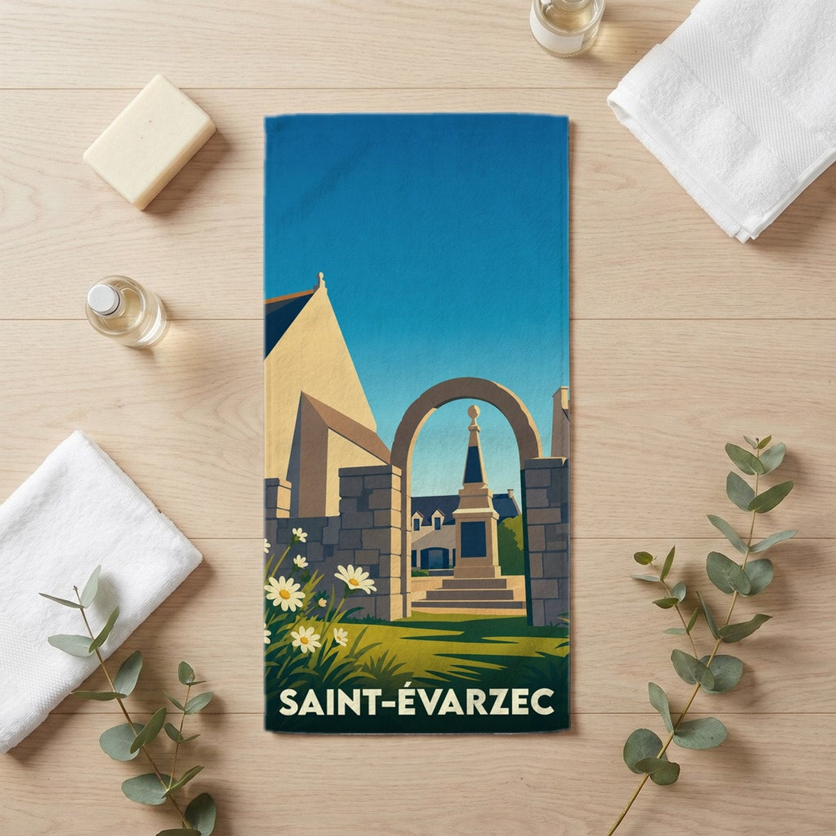Serviette de bain 30 cm x 60 cm souvenir de Saint-Évarzec