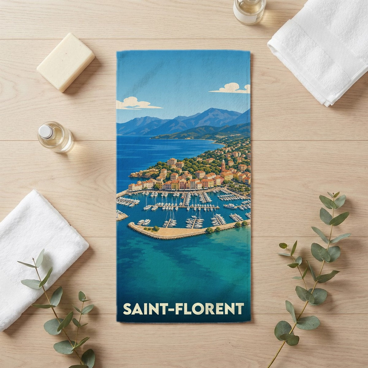 Serviette de bain 30 cm x 60 cm souvenir de Saint-Florent