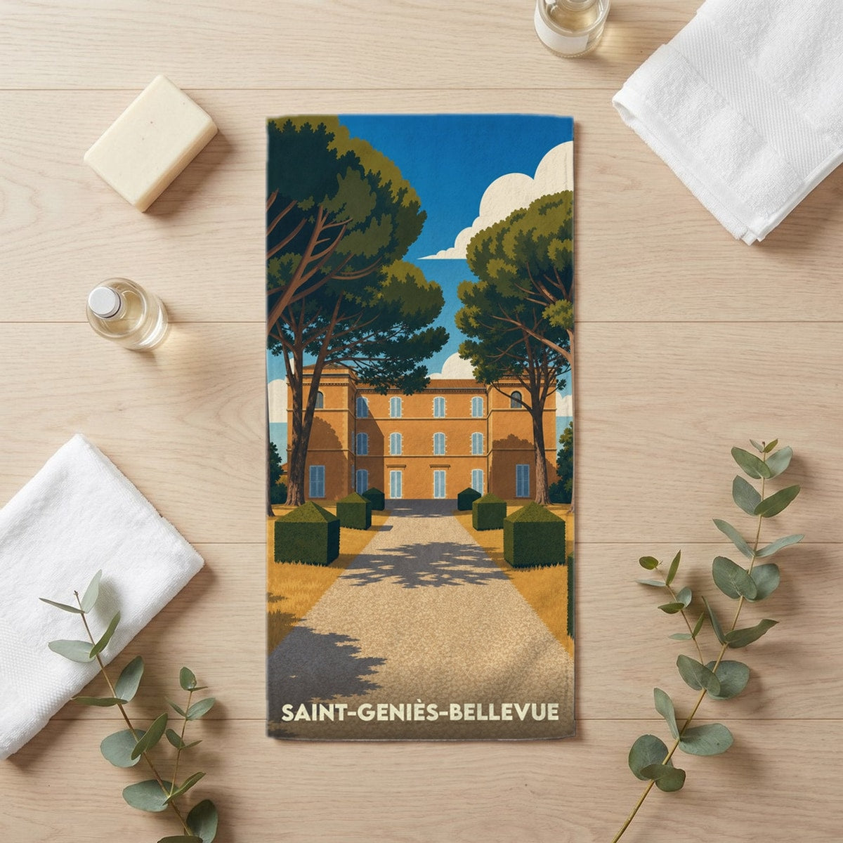 Serviette de bain 30 cm x 60 cm souvenir de Saint-Geniès-Bellevue