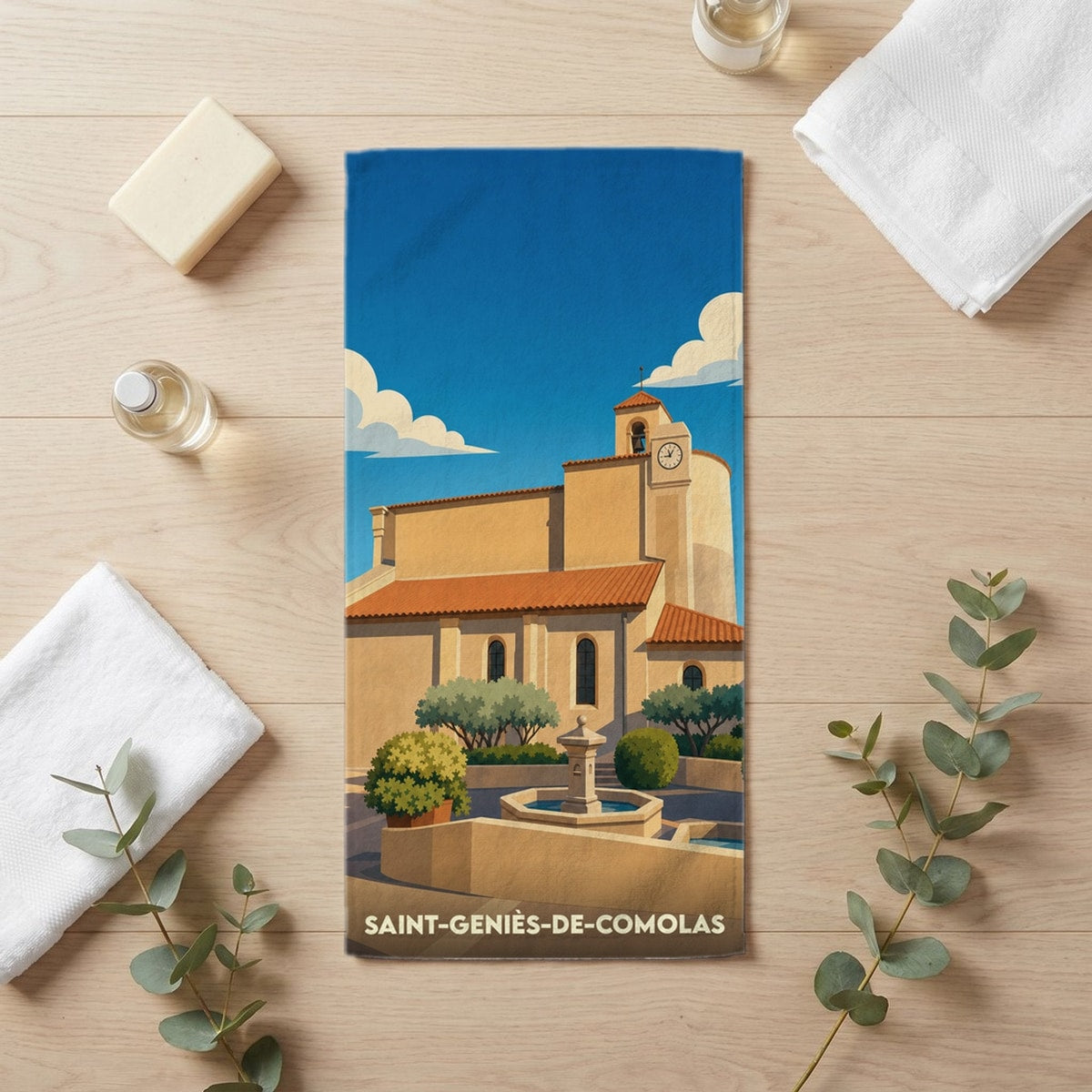 Serviette de bain 30 cm x 60 cm souvenir de Saint-Geniès-de-Comolas