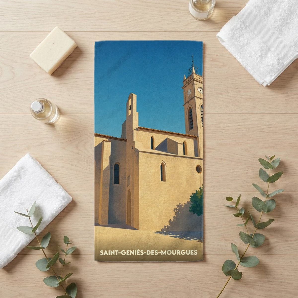 Serviette de bain 30 cm x 60 cm souvenir de Saint-Geniès-des-Mourgues