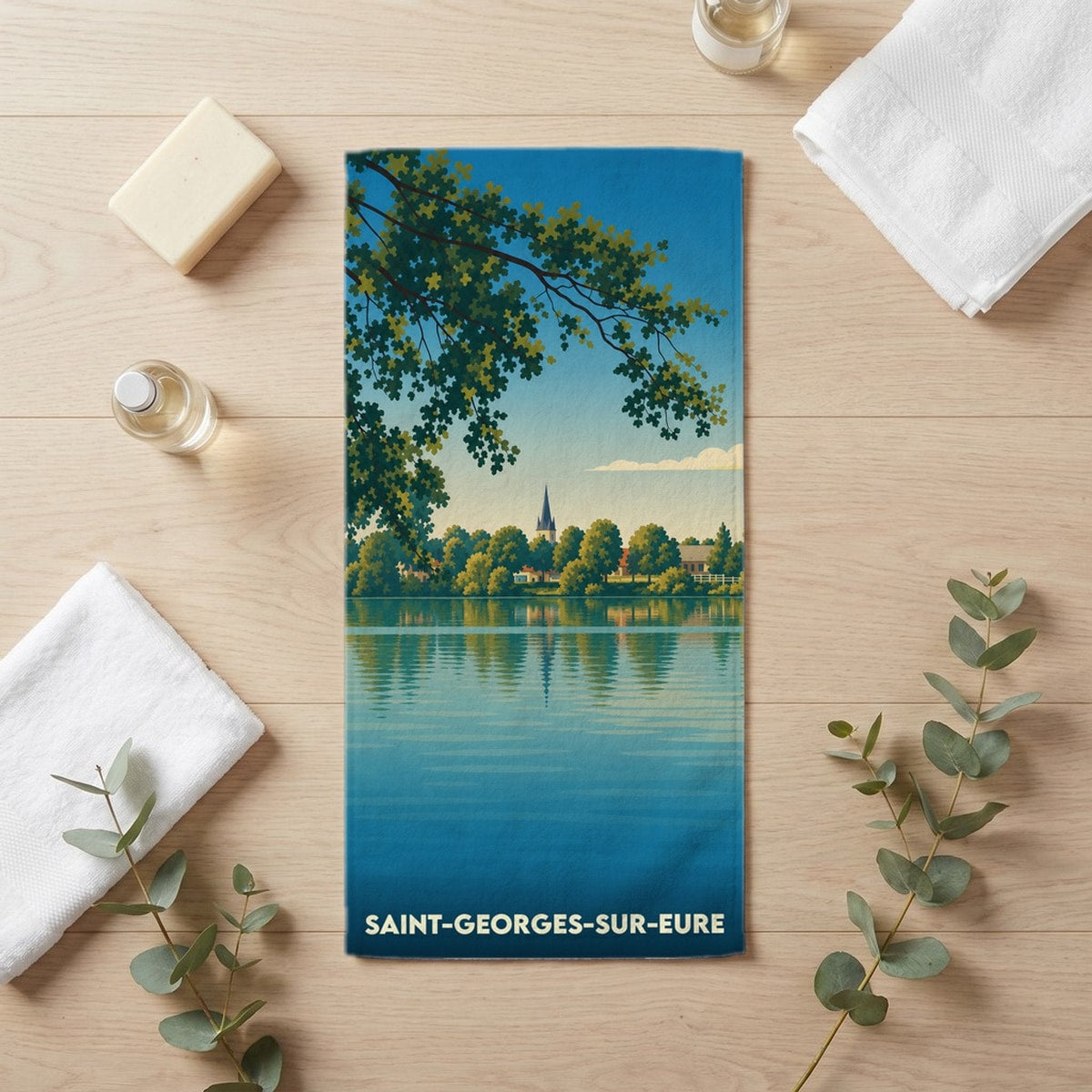 Serviette de bain 30 cm x 60 cm souvenir de Saint-Georges-sur-Eure