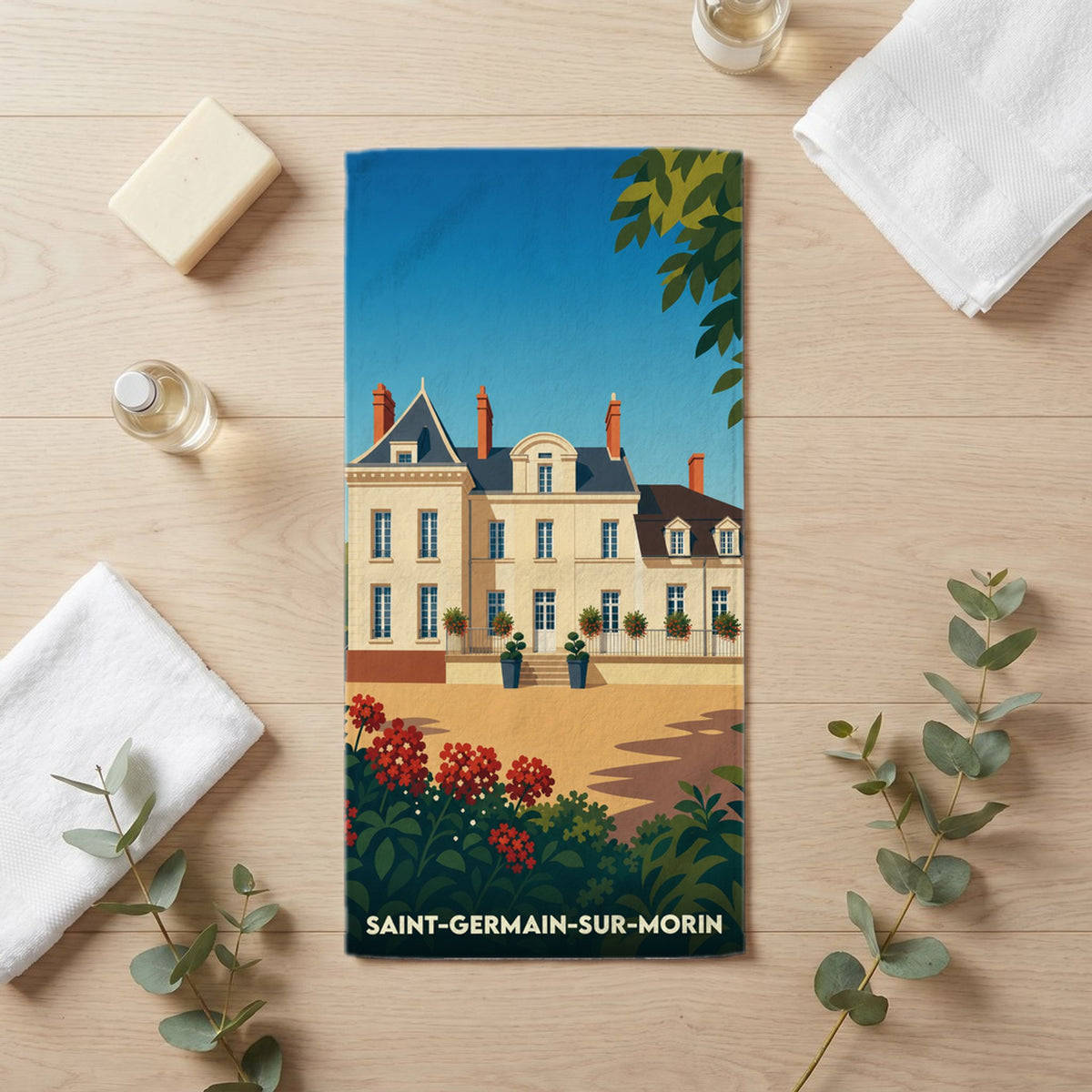 Serviette de bain 30 cm x 60 cm souvenir de Saint-Germain-sur-Morin