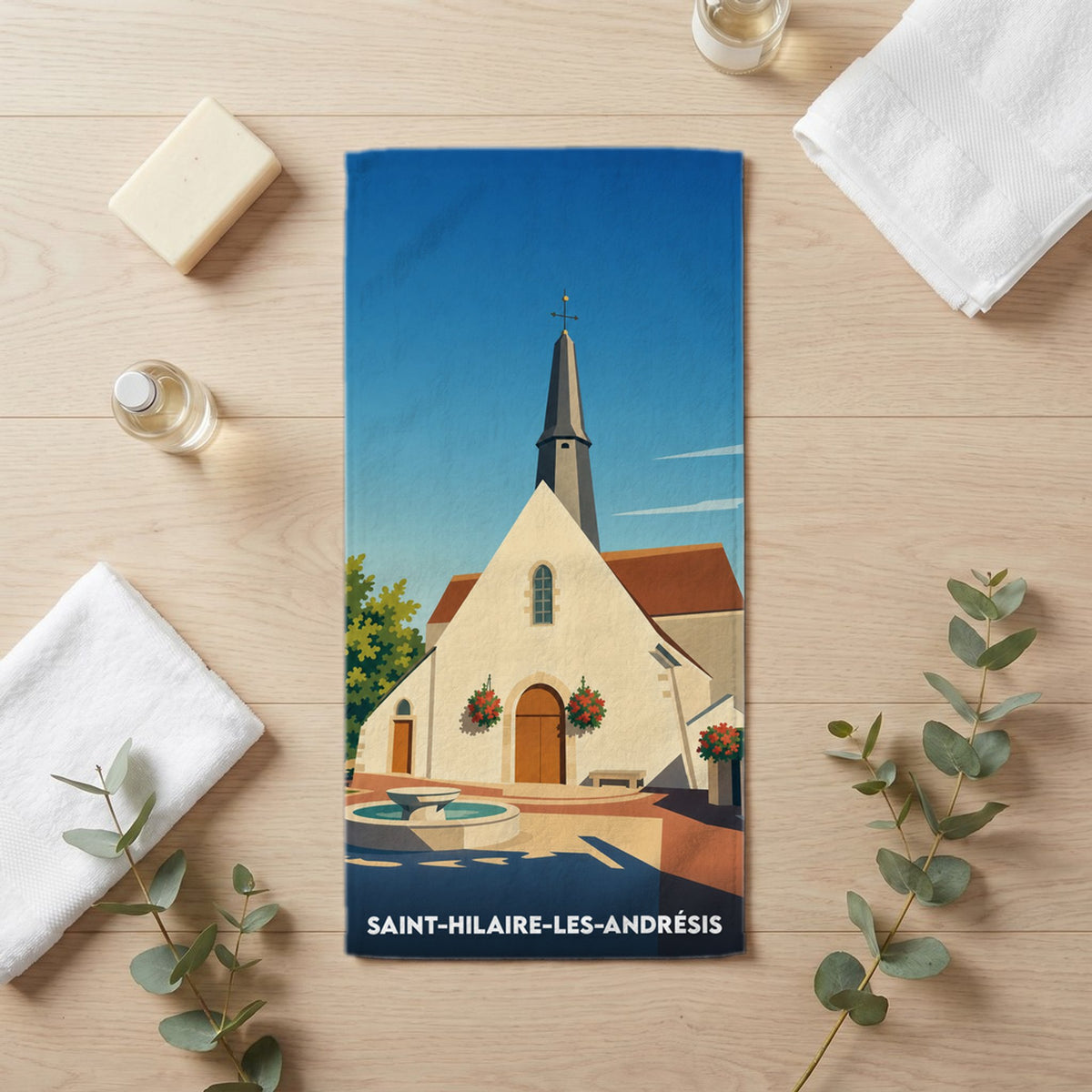 Serviette de bain 30 cm x 60 cm souvenir de Saint-Hilaire-les-Andrésis