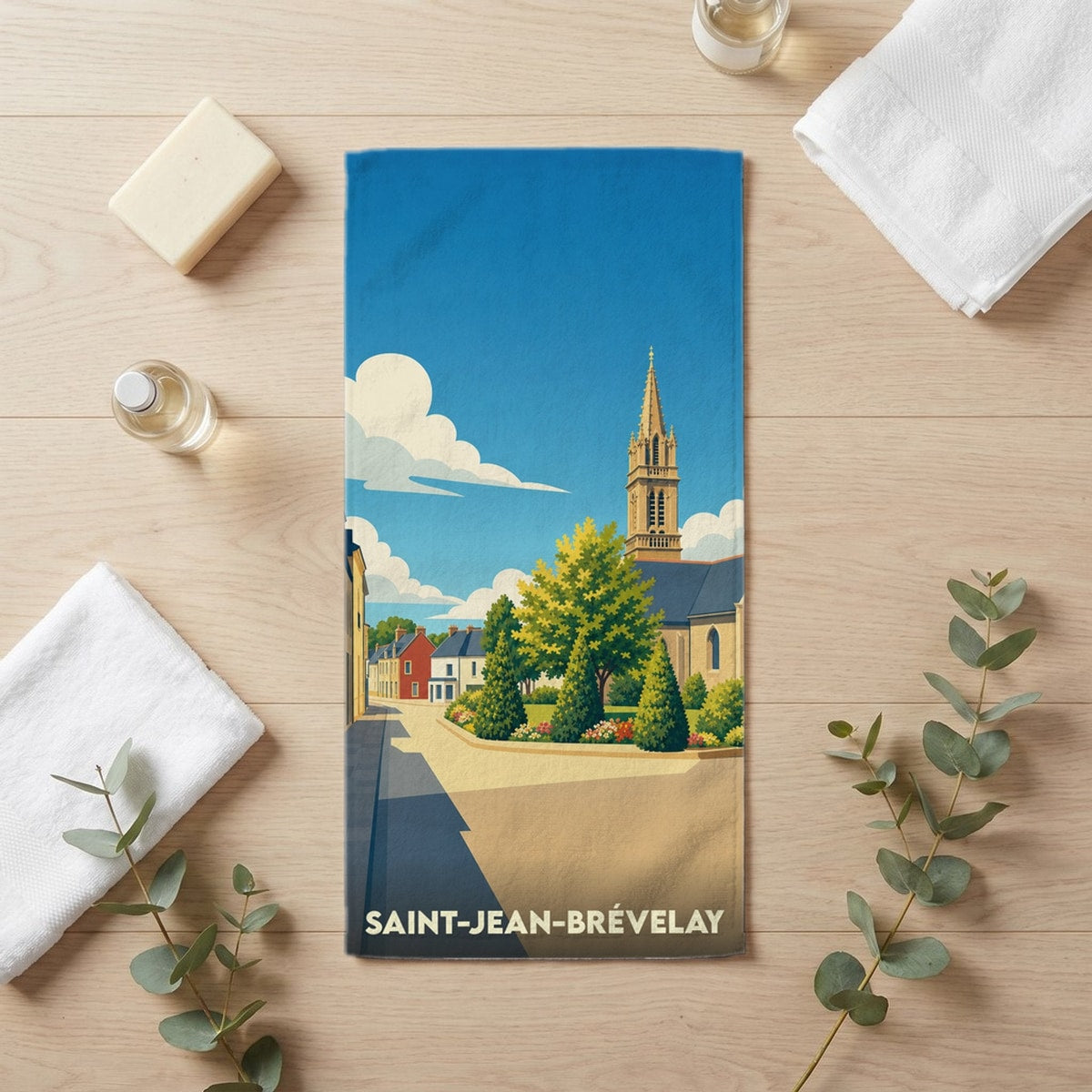 Serviette de bain 30 cm x 60 cm souvenir de Saint-Jean-Brévelay