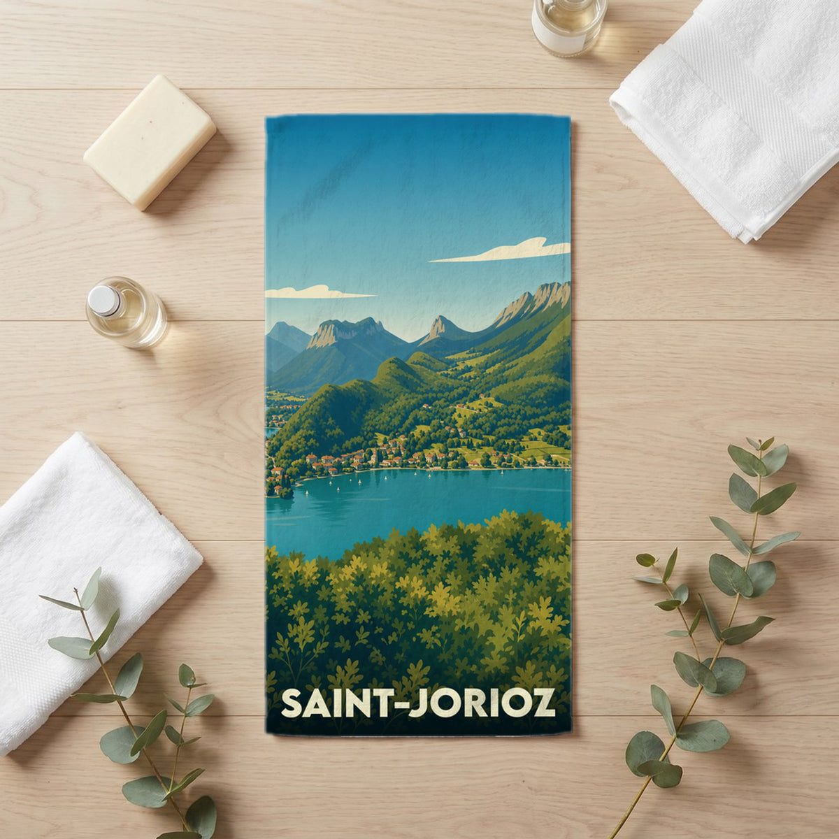 Serviette de bain 30 cm x 60 cm souvenir de Saint-Jorioz