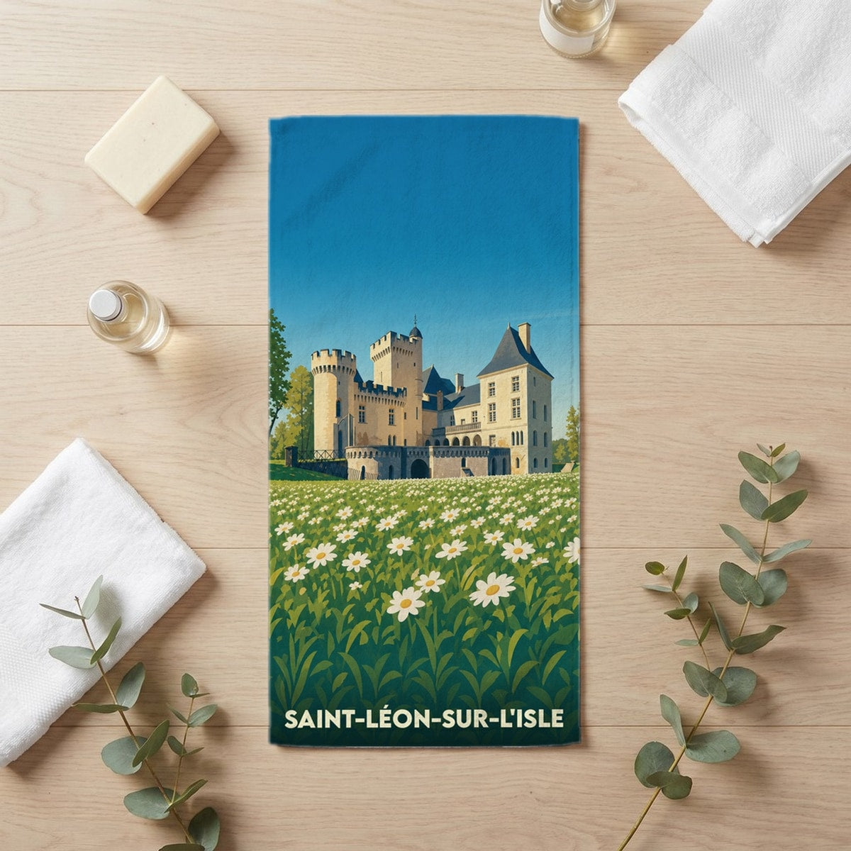 Serviette de bain 30 cm x 60 cm souvenir de Saint-Léon-sur-l'Isle