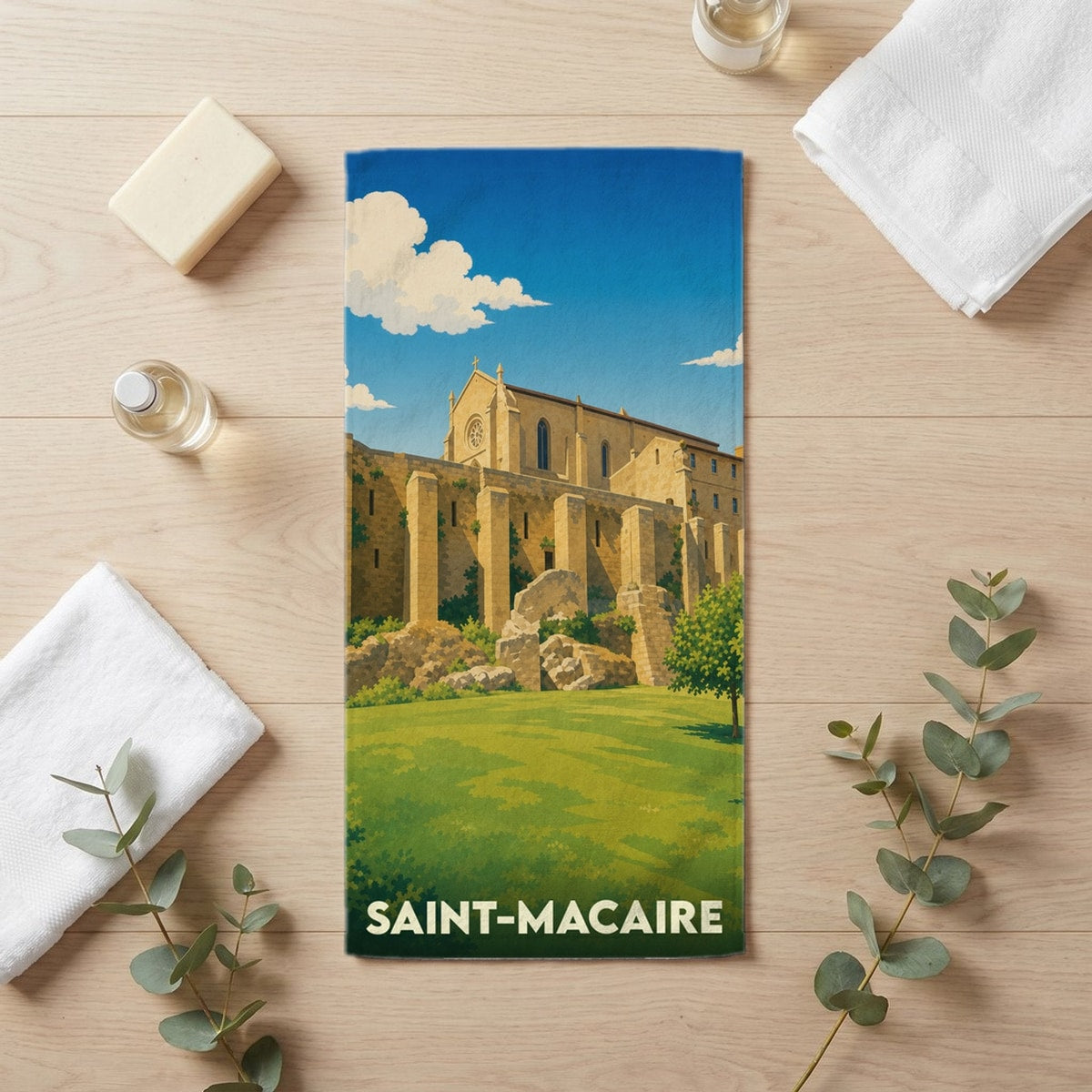 Serviette de bain 30 cm x 60 cm souvenir de Saint-Macaire