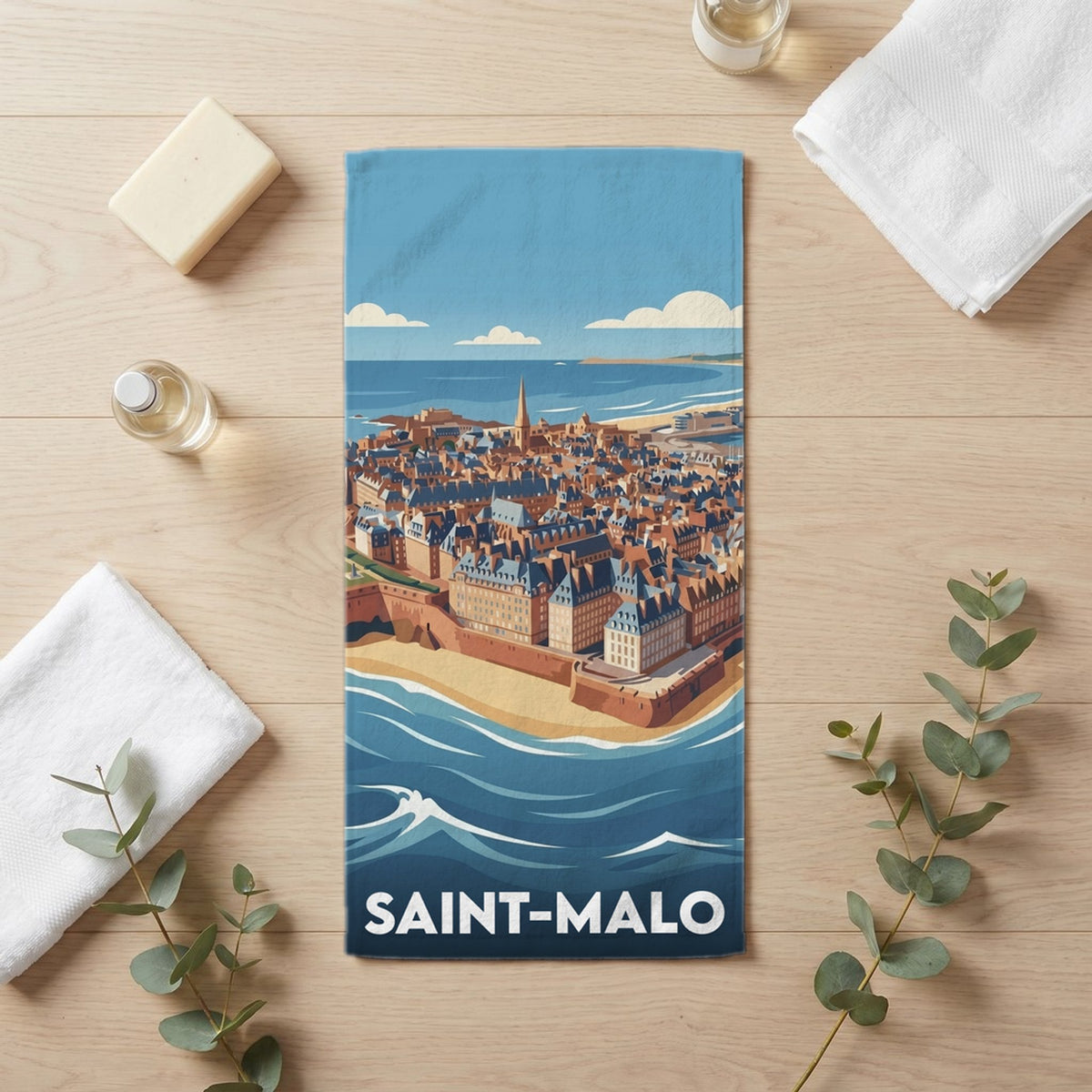 Serviette de bain 30 cm x 60 cm souvenir de Saint-Malo