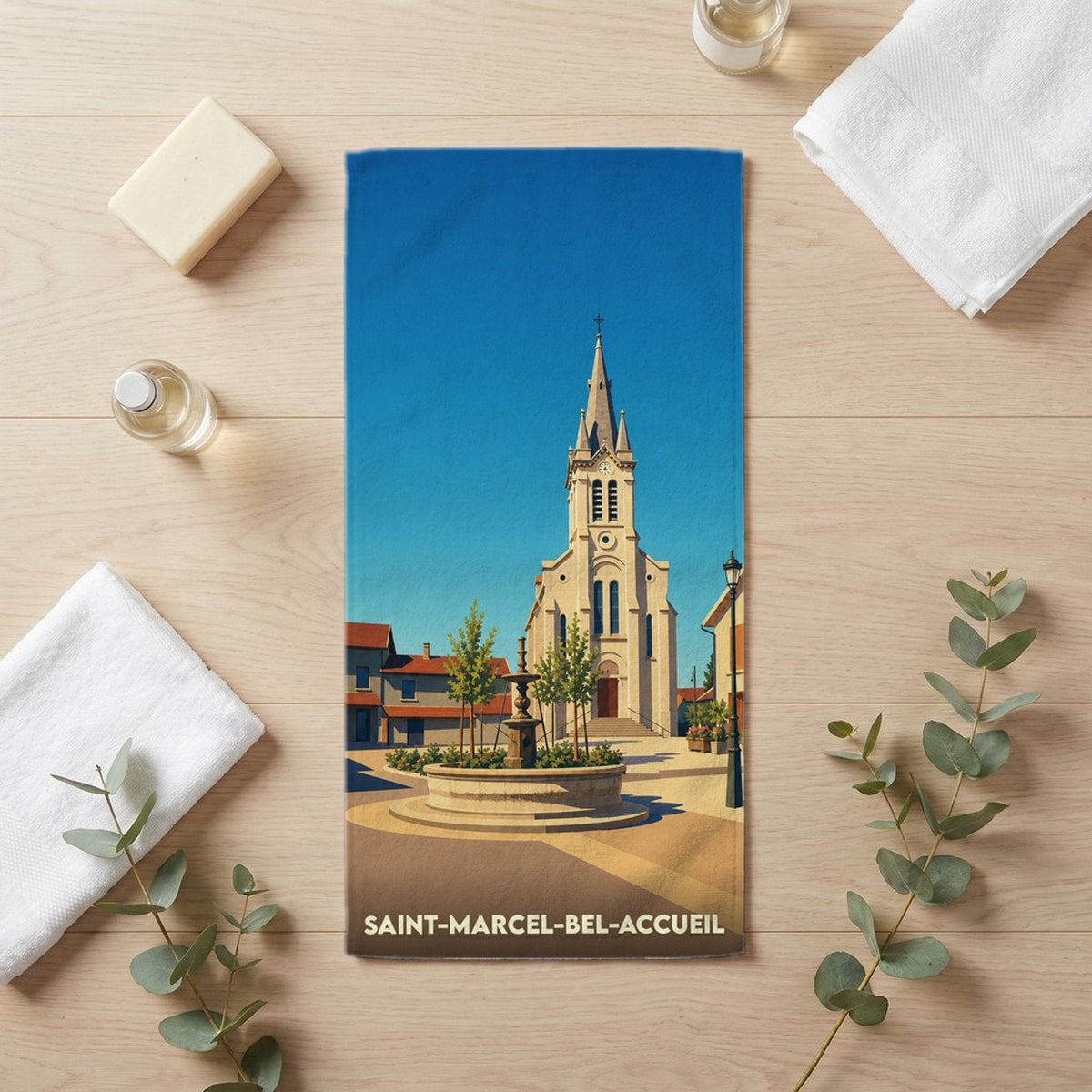 Serviette de bain 30 cm x 60 cm souvenir de Saint-Marcel-Bel-Accueil