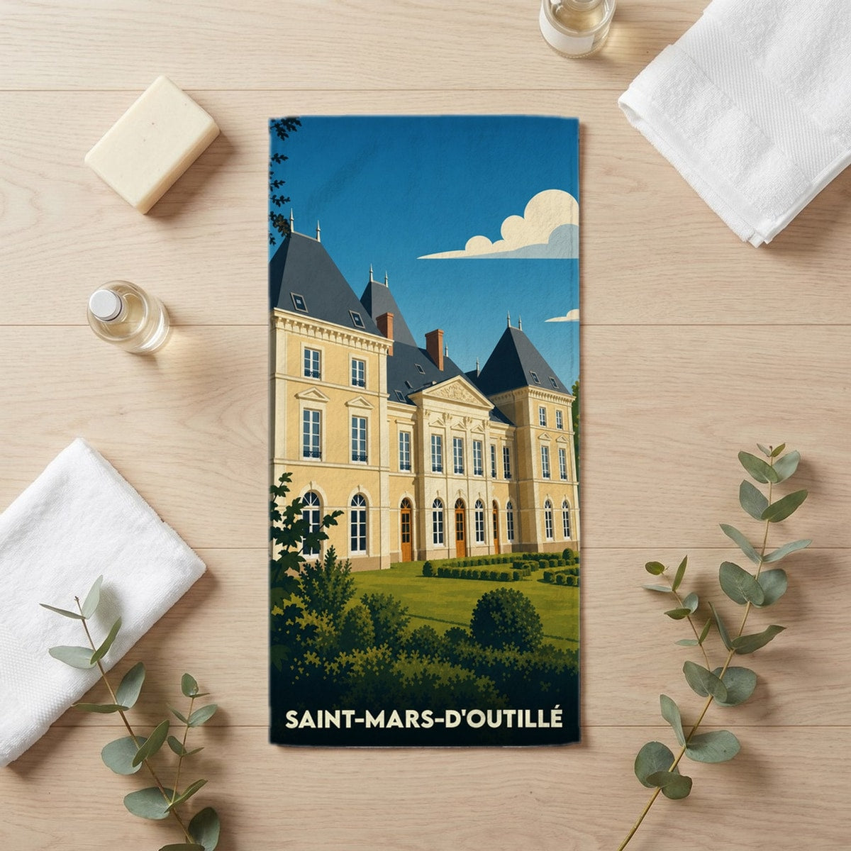 Serviette de bain 30 cm x 60 cm souvenir de Saint-Mars-d'Outillé