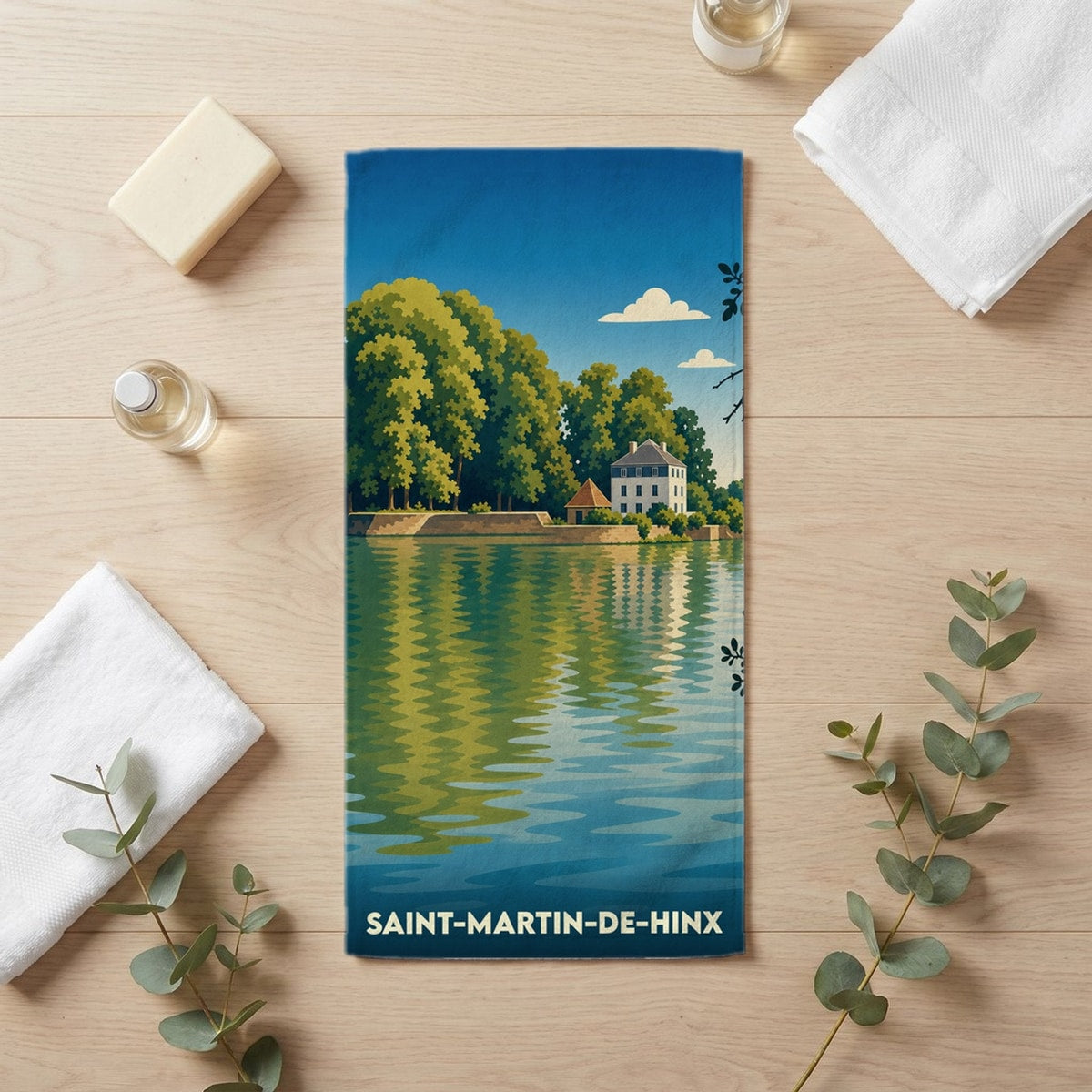 Serviette de bain 30 cm x 60 cm souvenir de Saint-Martin-de-Hinx