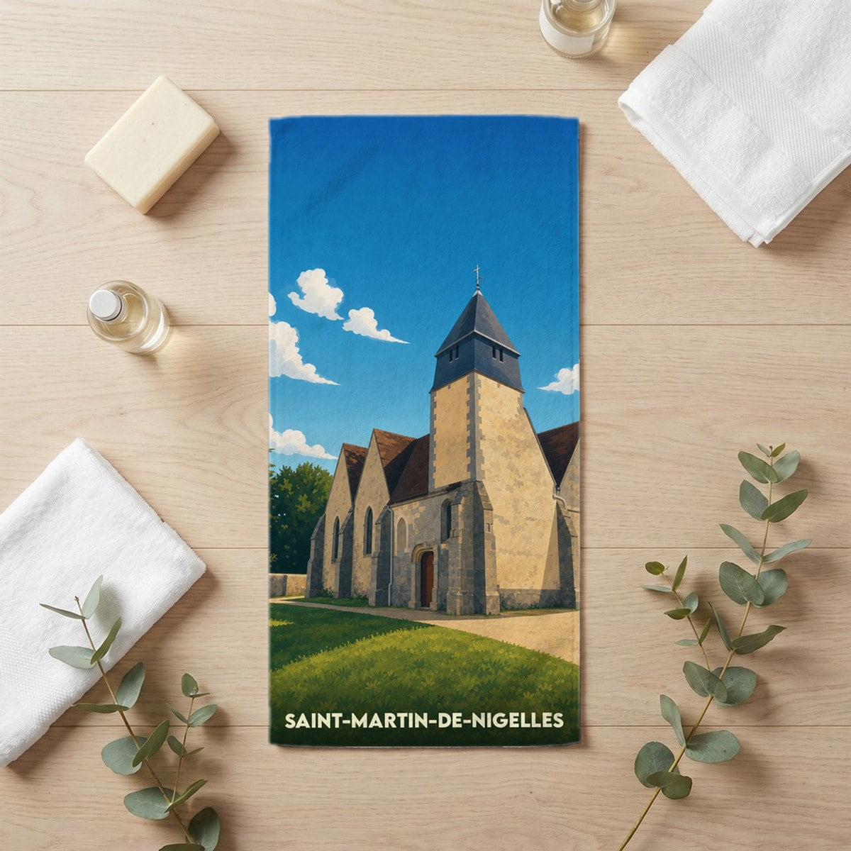 Serviette de bain 30 cm x 60 cm souvenir de Saint-Martin-de-Nigelles